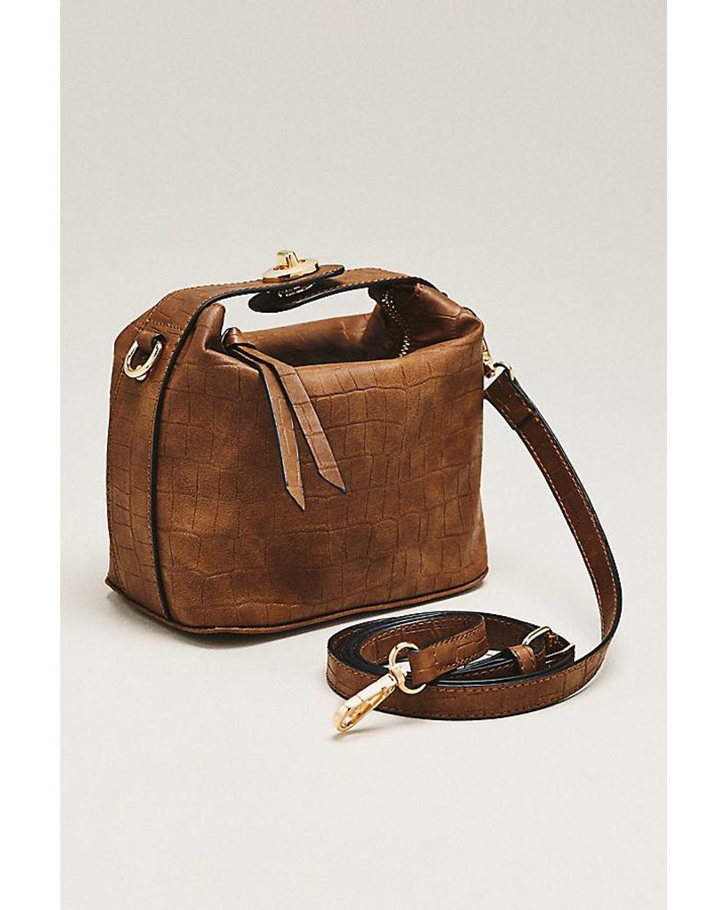Maeve Brown Faux-Leather Croc Structured Bag