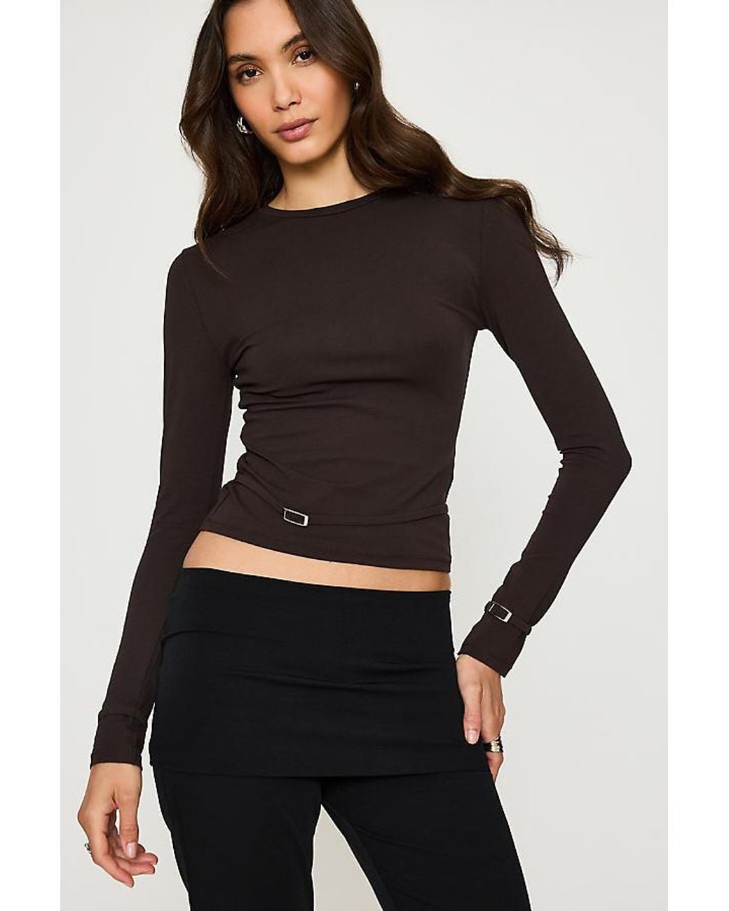 Feners Black Cierre Long-Sleeve Buckle Top