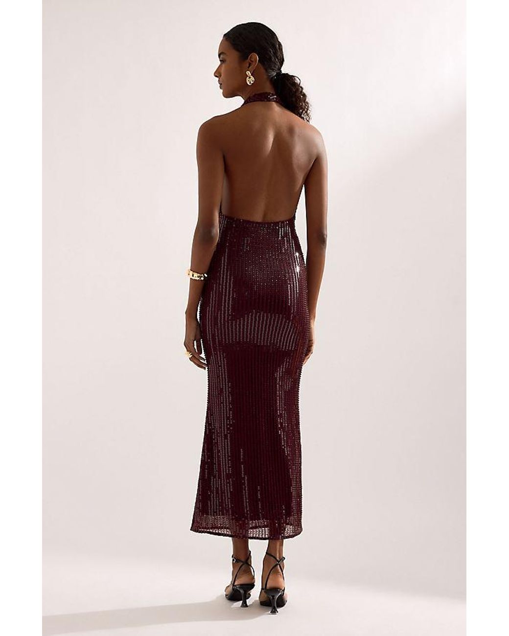 Bardot Purple Nola Sequin Cowl-Neck Maxi Dress