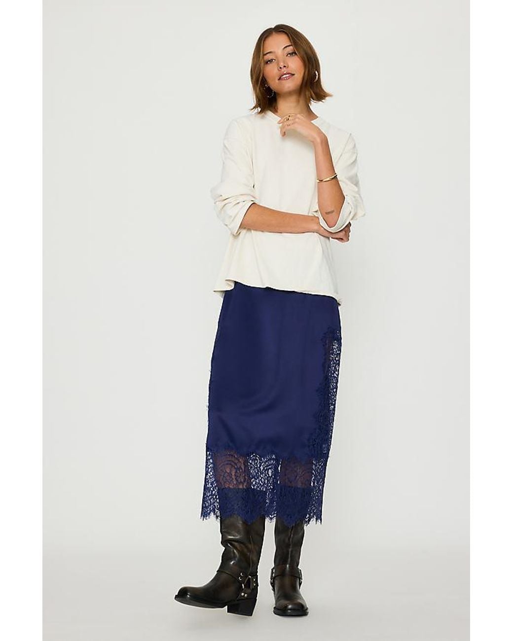 Bl-nk Blue Millie Lace-Trim Midi Skirt