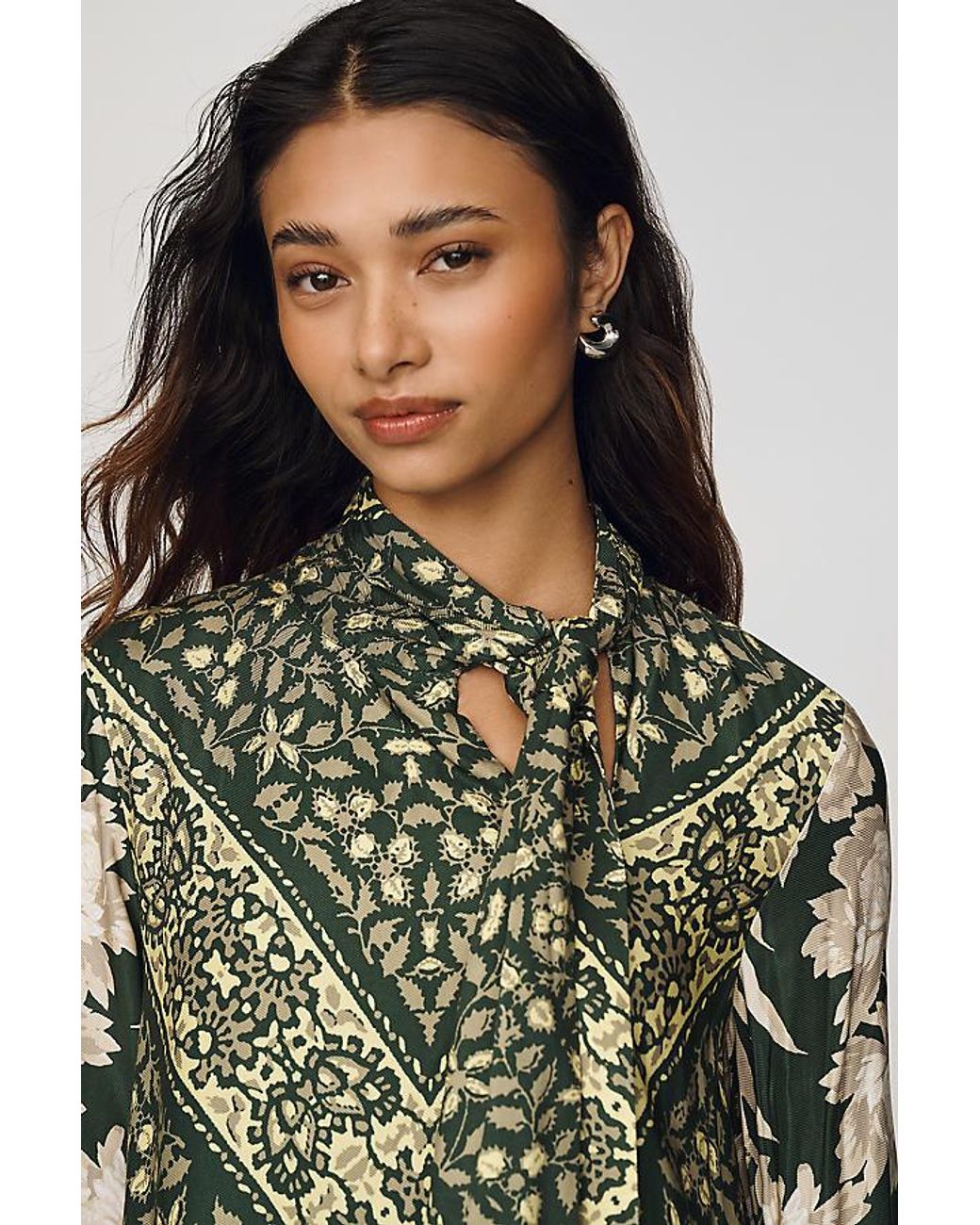 Maeve Brown Tie-Neck Mini Dress