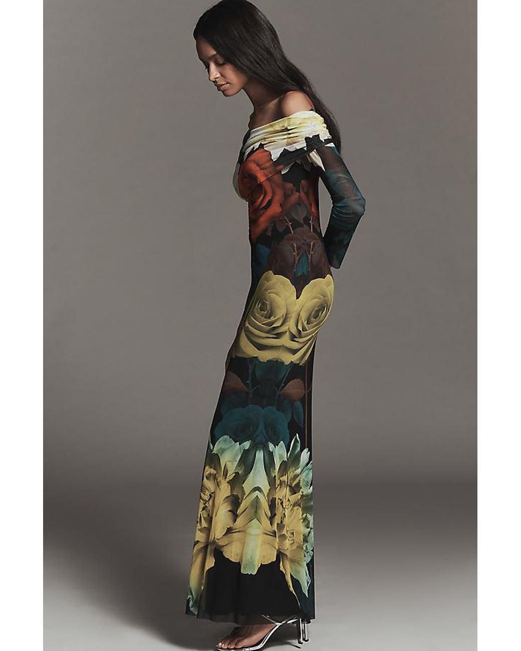 AFRM Long-Sleeve Off-The-Shoulder Mesh Maxi Dress | Lyst UK