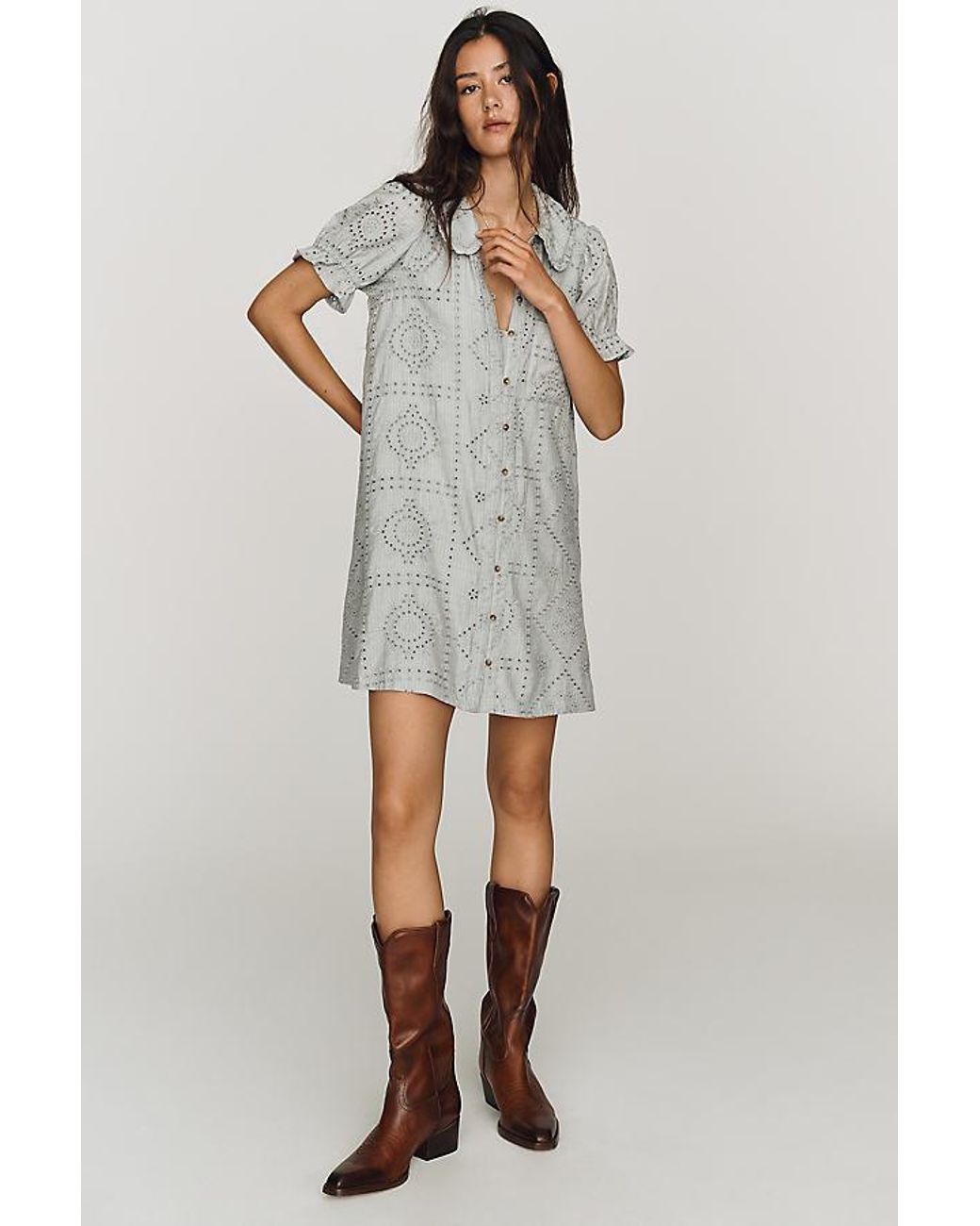 Pilcro Gray Keira Eyelet Mini Dress