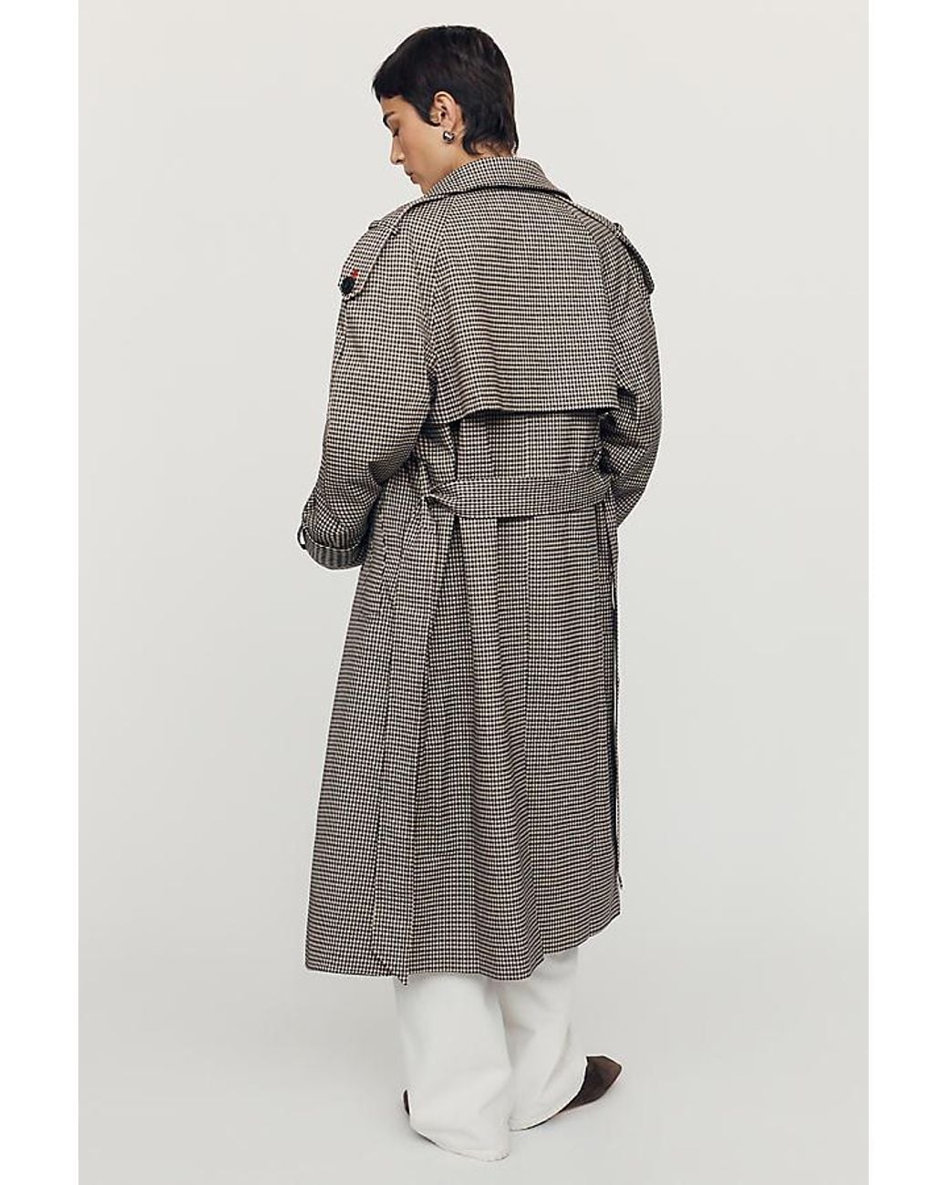 By Anthropologie Natural Lottie Check Maxi Trench Coat