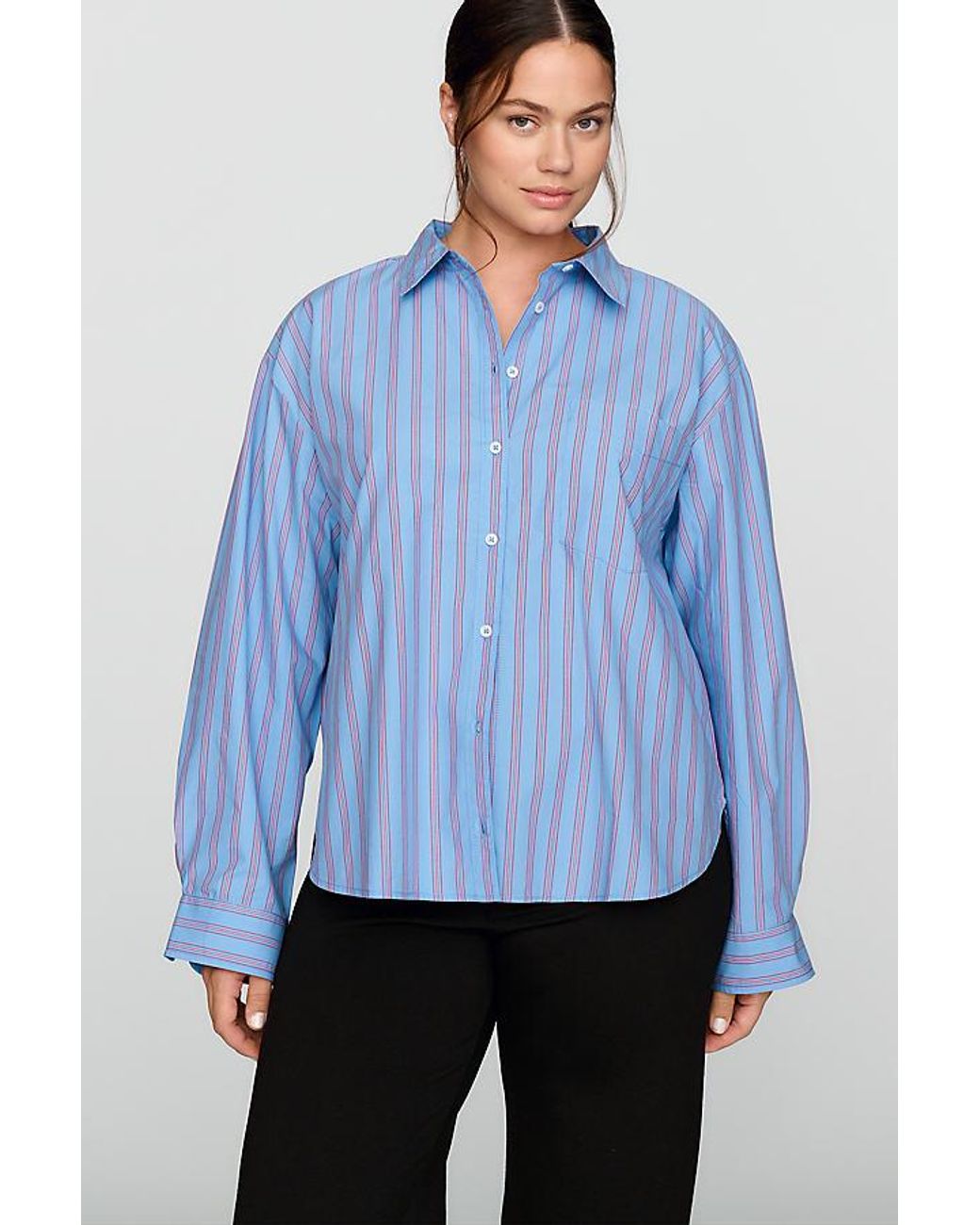 Maeve Blue The Shrunken Bennet 100% Cotton Buttondown Shirt By