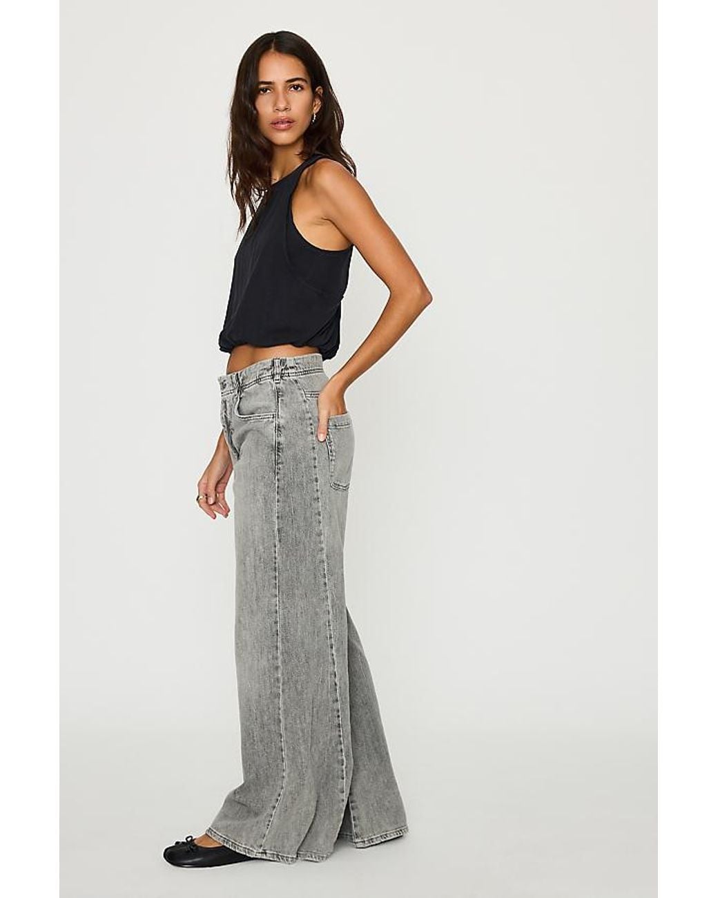 Anthropologie Gray The Adi Mid-Rise Relaxed Wide-Leg Jeans By Pilcro