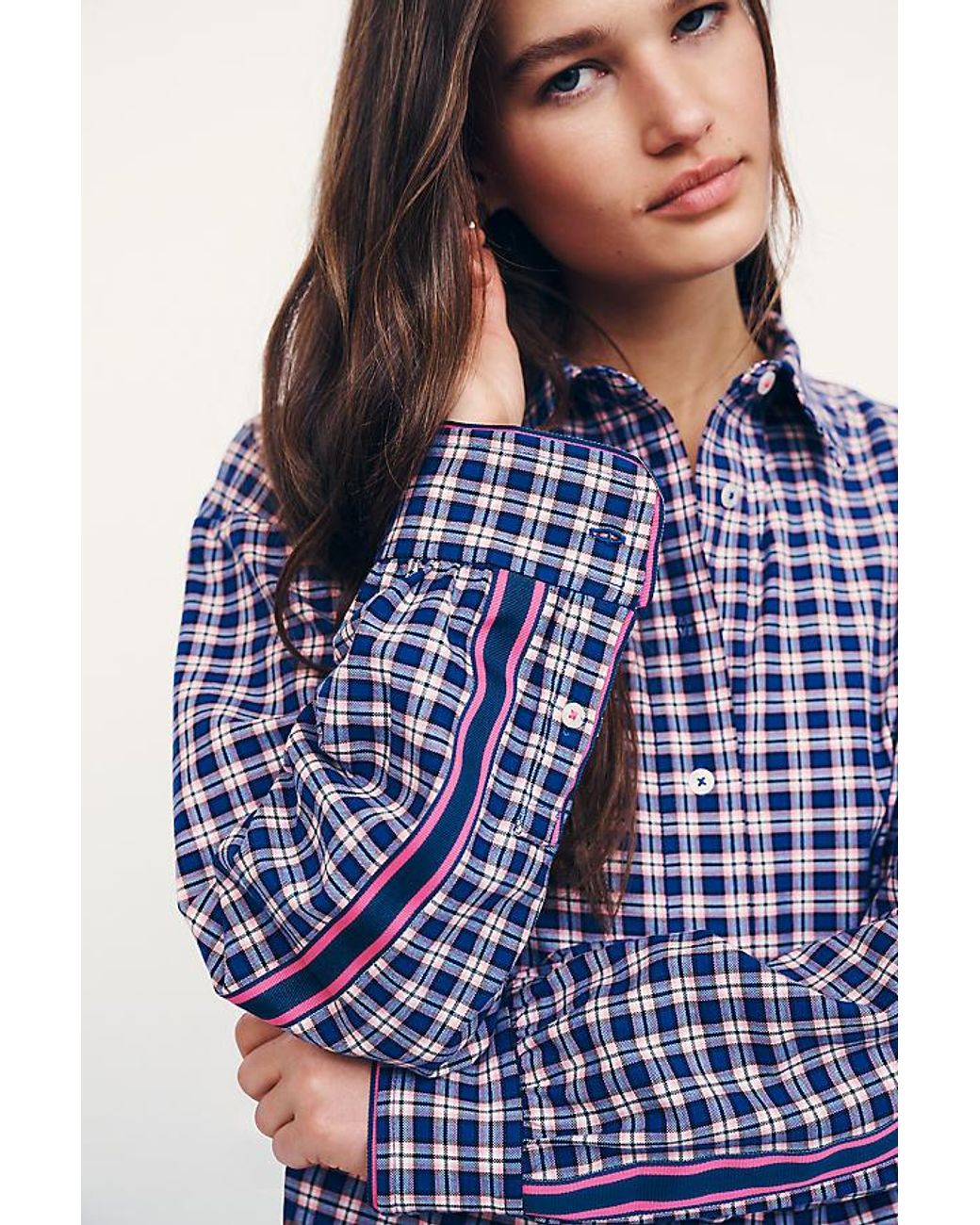 Maeve Blue Checked Cropped Shirt
