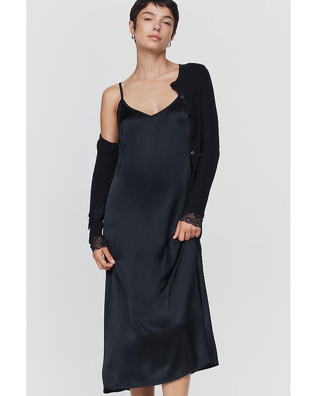 By Anthropologie Black Twofer Cardigan Midi Dress