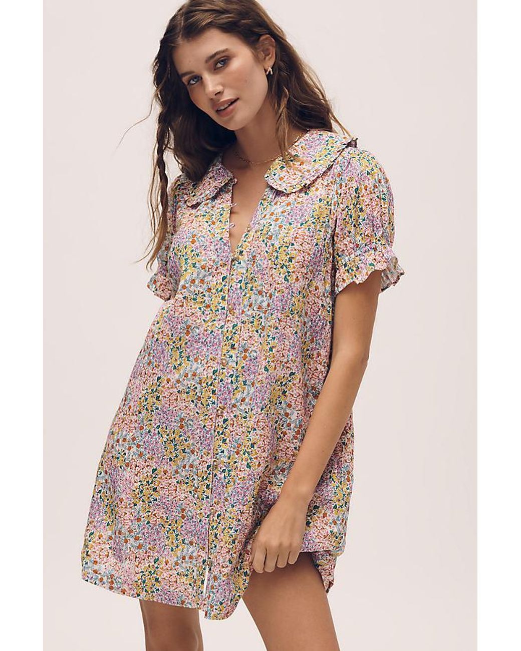 Pilcro Blue The Keira Collared Button-Front Mini Dress By