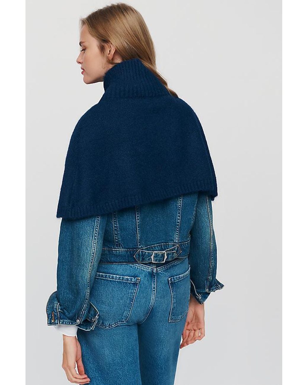 By Anthropologie Blue Cropped Funnel-Neck Poncho