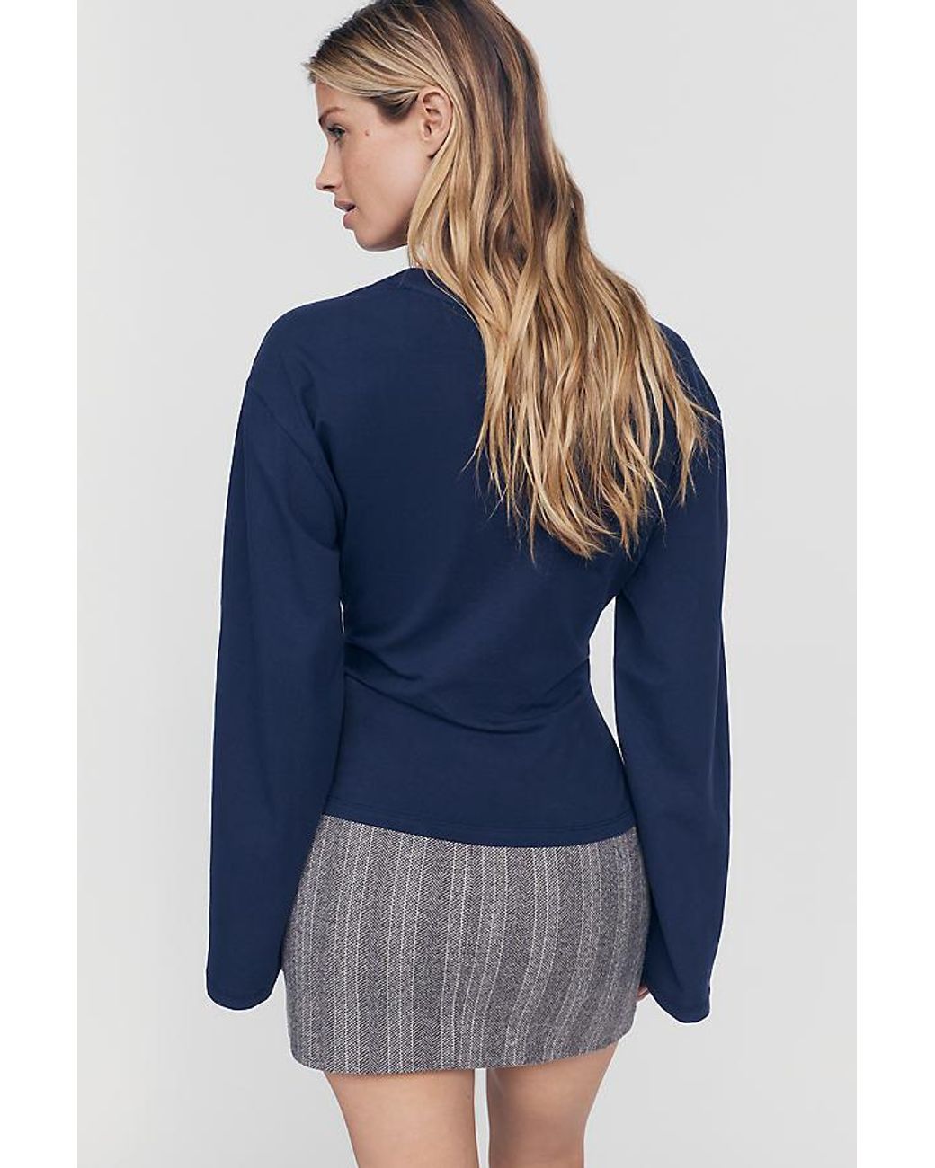 Maeve Blue Waisted Long-Sleeve Top