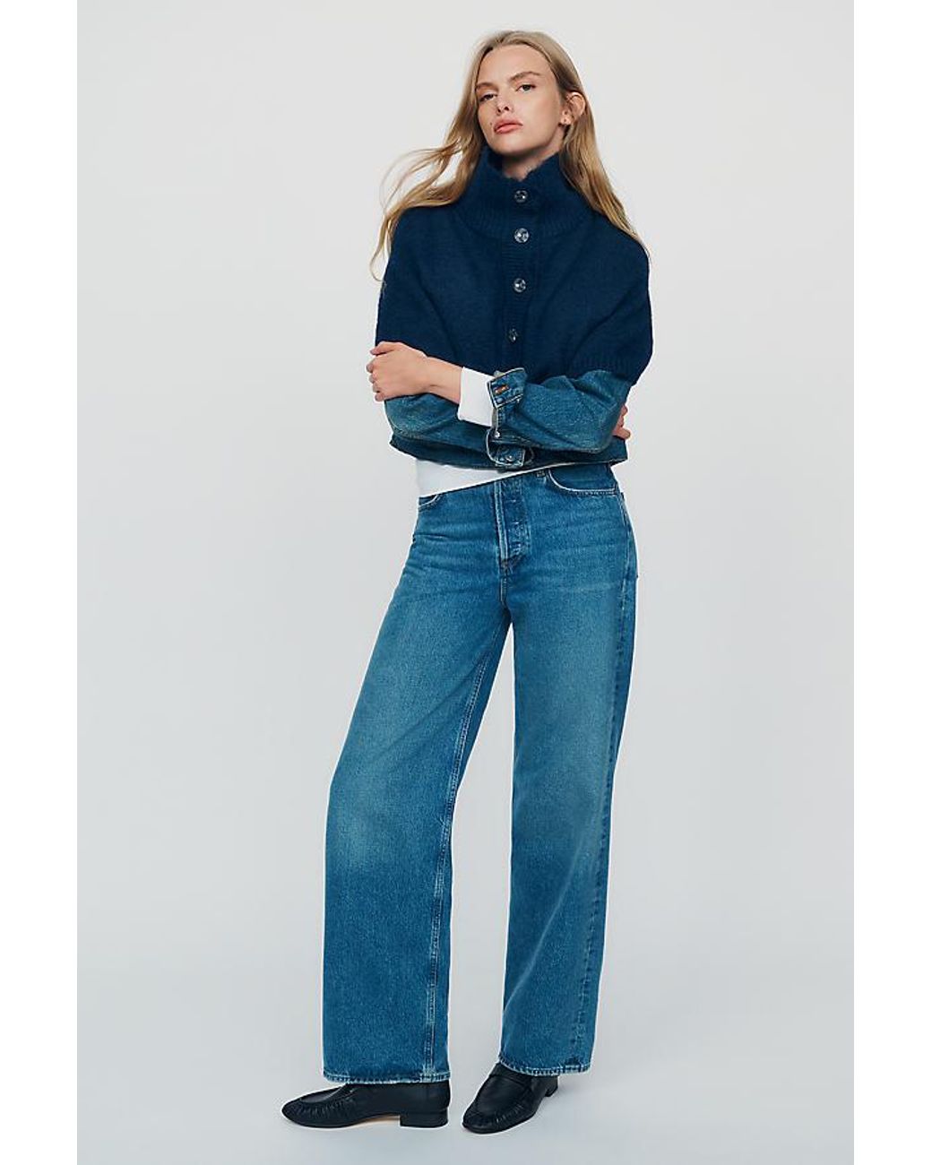 By Anthropologie Blue Cropped Funnel-Neck Poncho