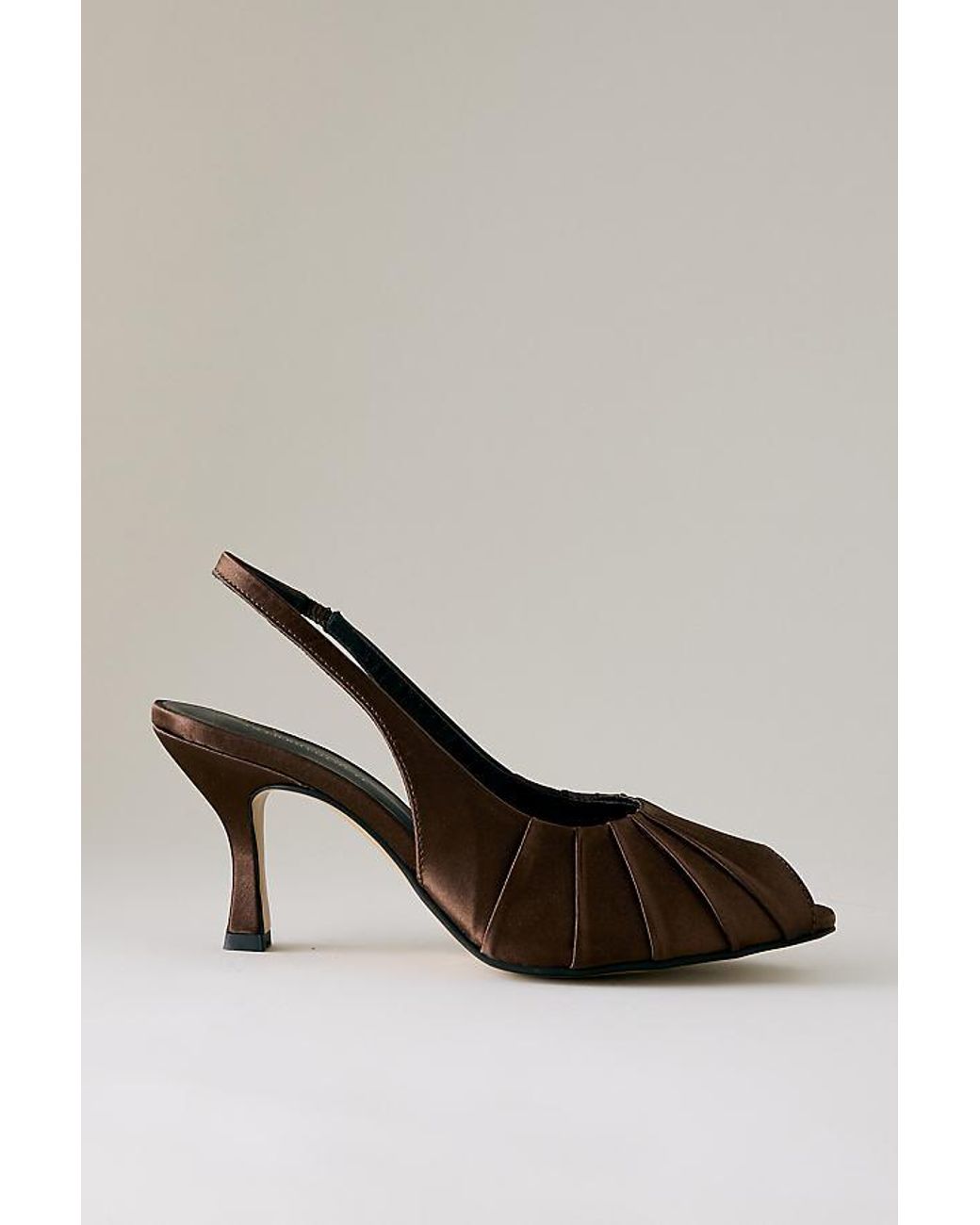 By Anthropologie Brown Satin Ruched Peep-Toe Heels