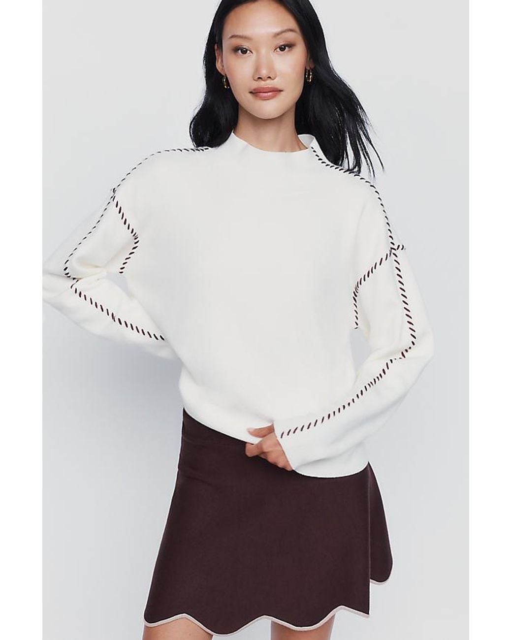 Maeve White Carys Mock-Neck Jumper