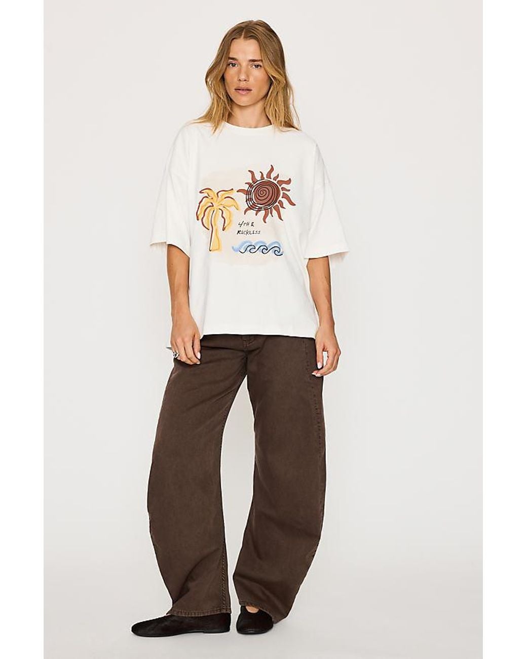 4th & Reckless White Elif Oversized Graphic T-Shirt