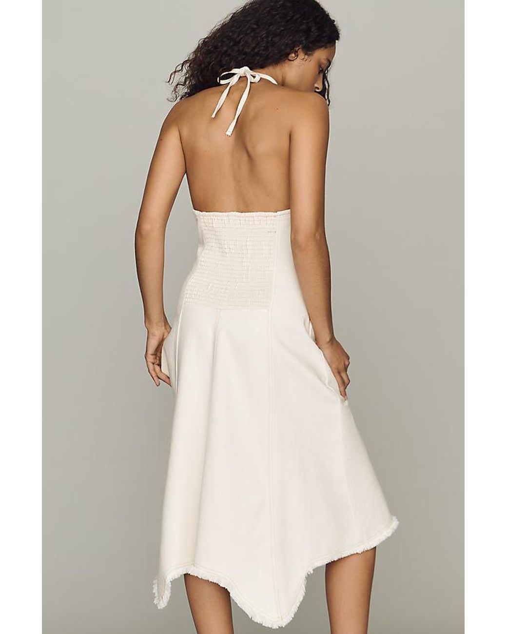 pilcro front-zip halter denim midi dress Hanky Hem in White Bridal robe long