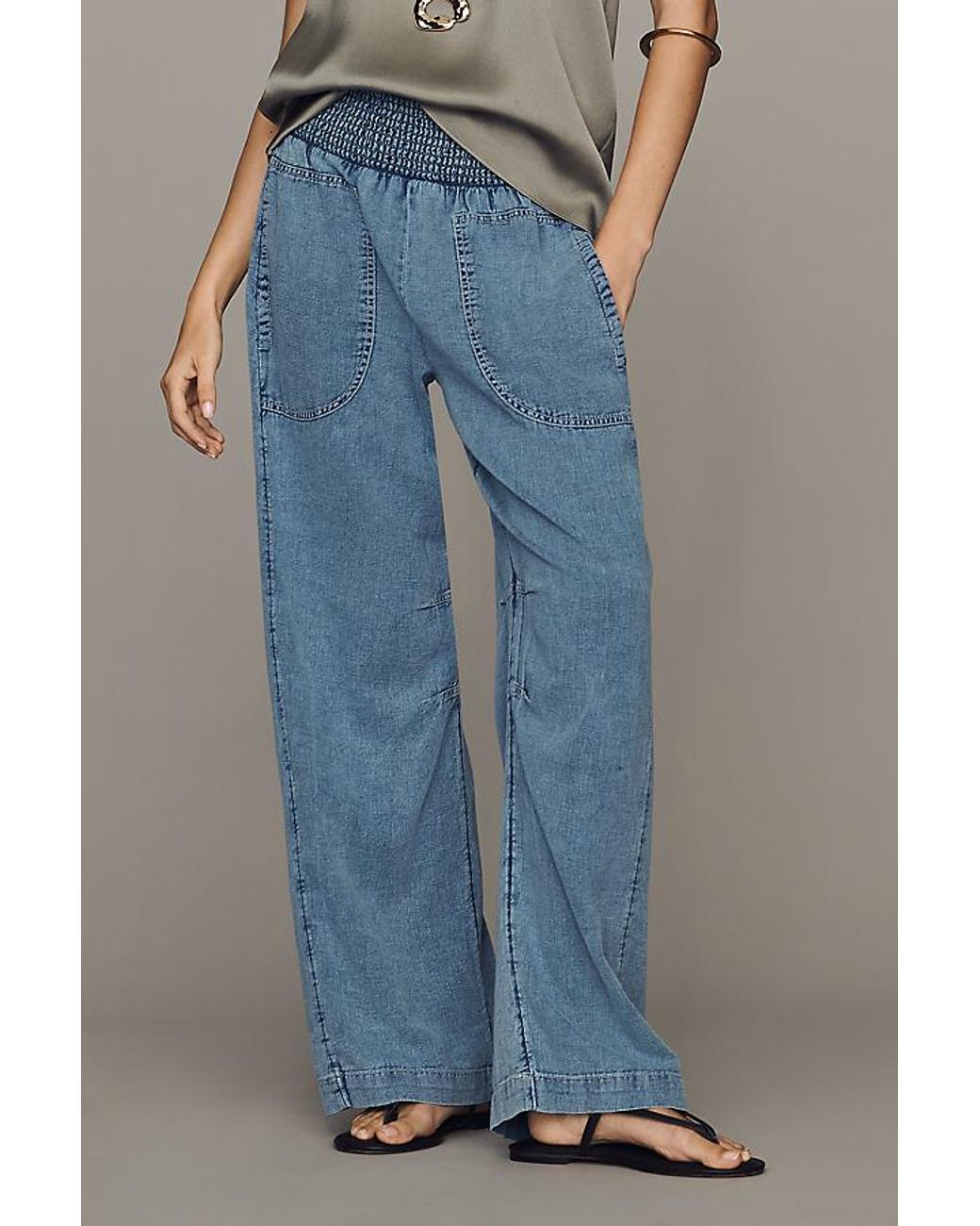 Pilcro Blue The Reese Smocked Pull-On Barrel Trousers
