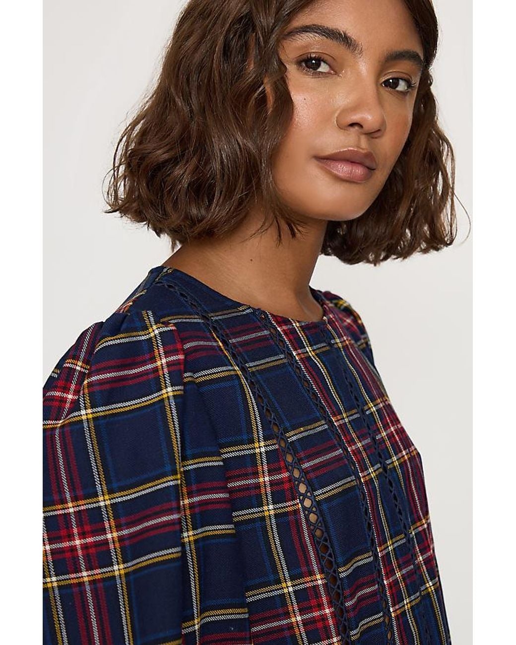 The Tiny Big Sister Blue Check Puff-Sleeve Blouse