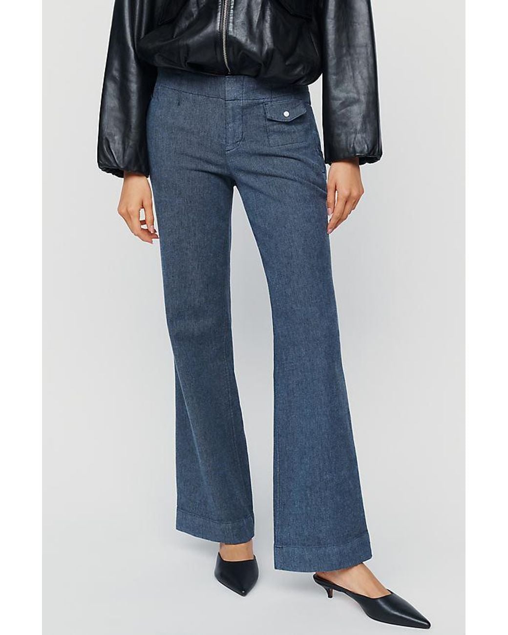 By Anthropologie Blue Low-Rise Straight-Leg Utility Trousers