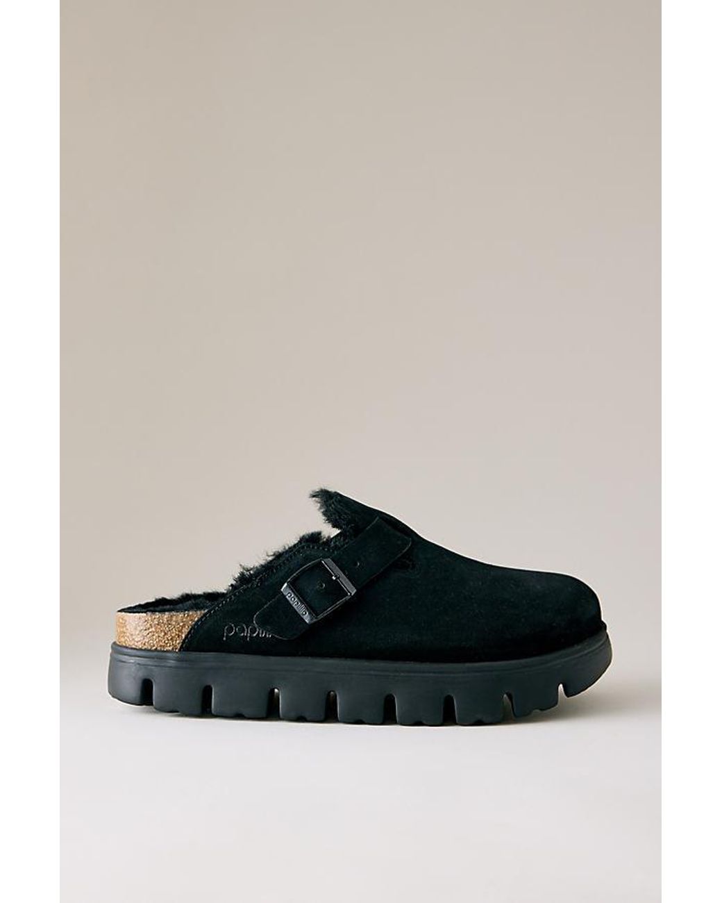 Birkenstock Black Boston Papillio Chunky Shearling Clogs