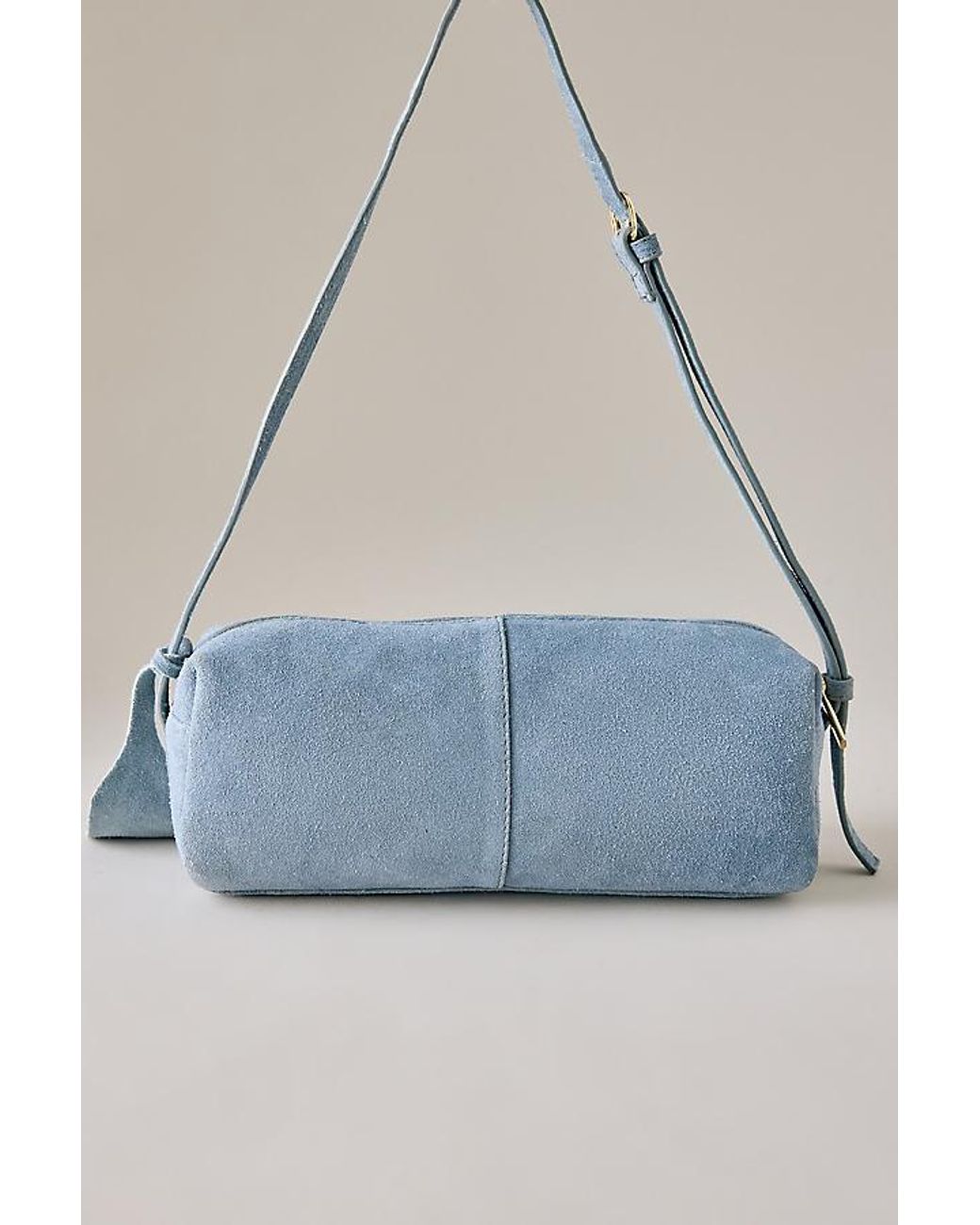 By Anthropologie Blue Suede Barrel Bag