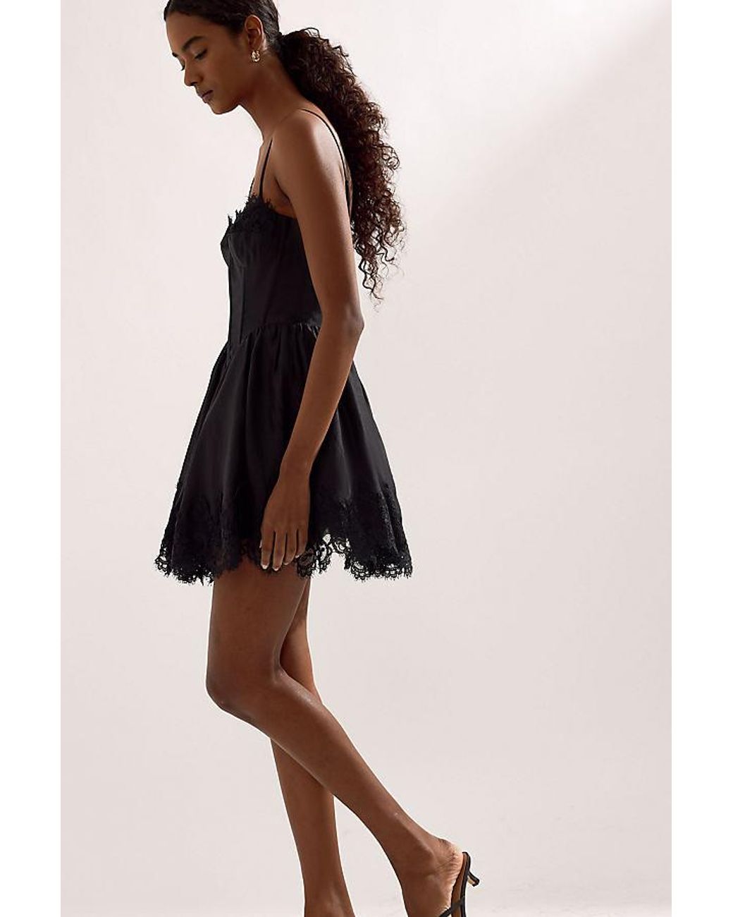 Bardot Black Ashta Lace-Trim Corset Mini Dress