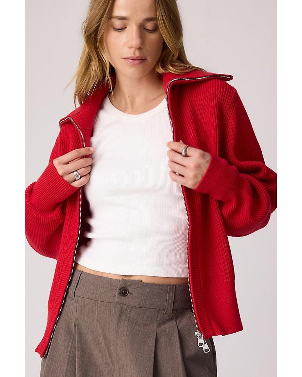 Varley Red Enrico Zip-Front Knit Jacket