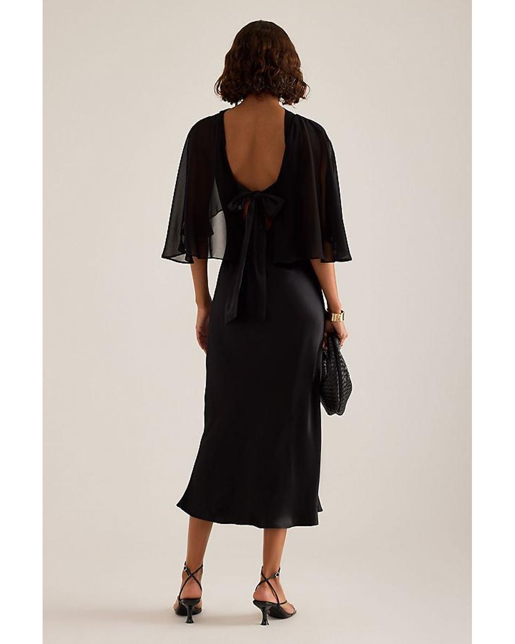 By Anthropologie Black Casey Cape Overlay Satin Midi Dress