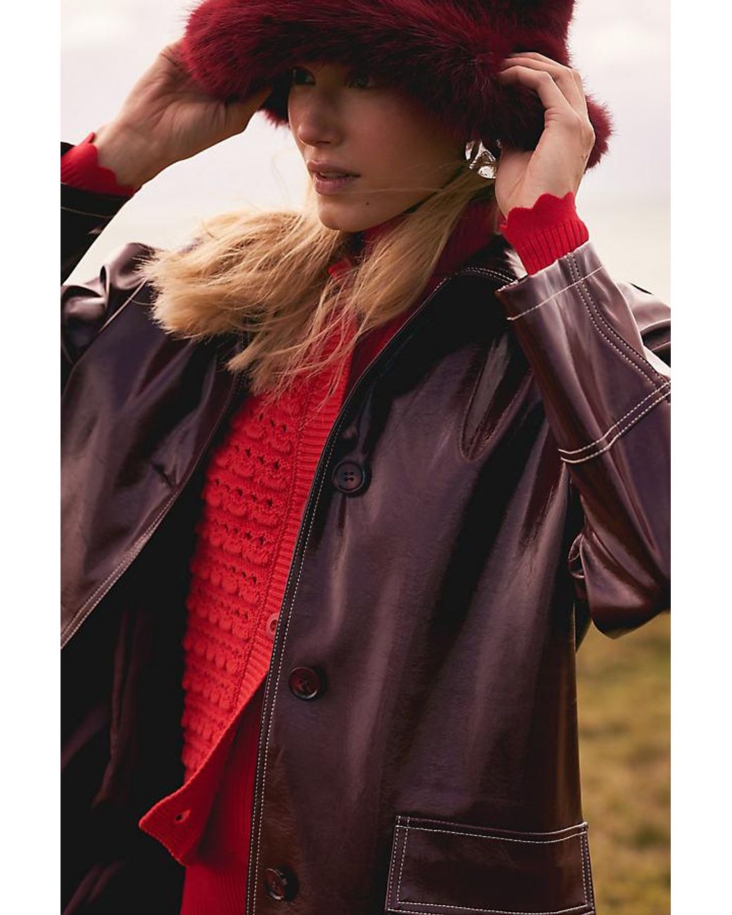 By Anthropologie Faux Fur Bucket Hat in Red | Lyst UK display picture 1