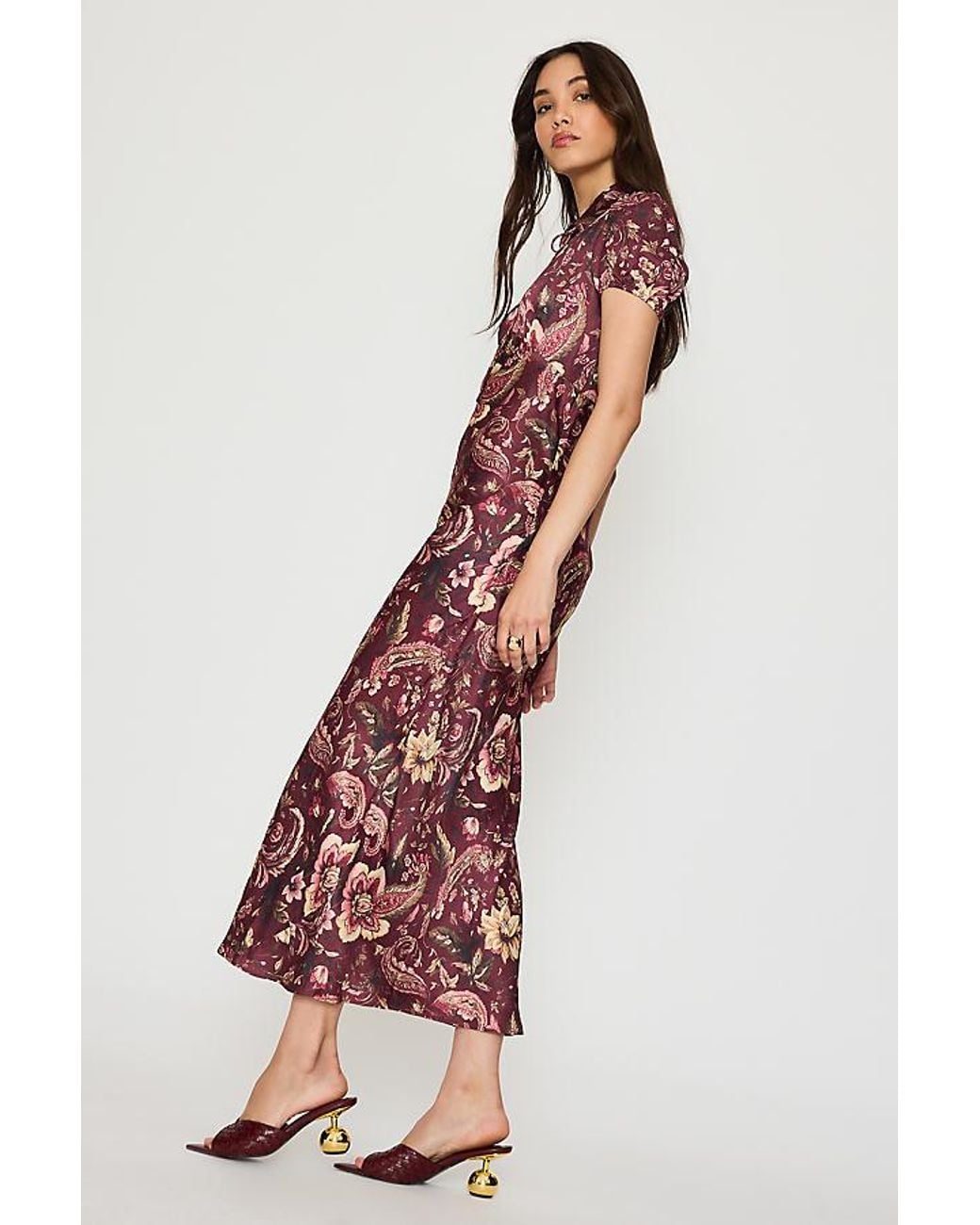 By Anthropologie Collared Satin Midi Dress