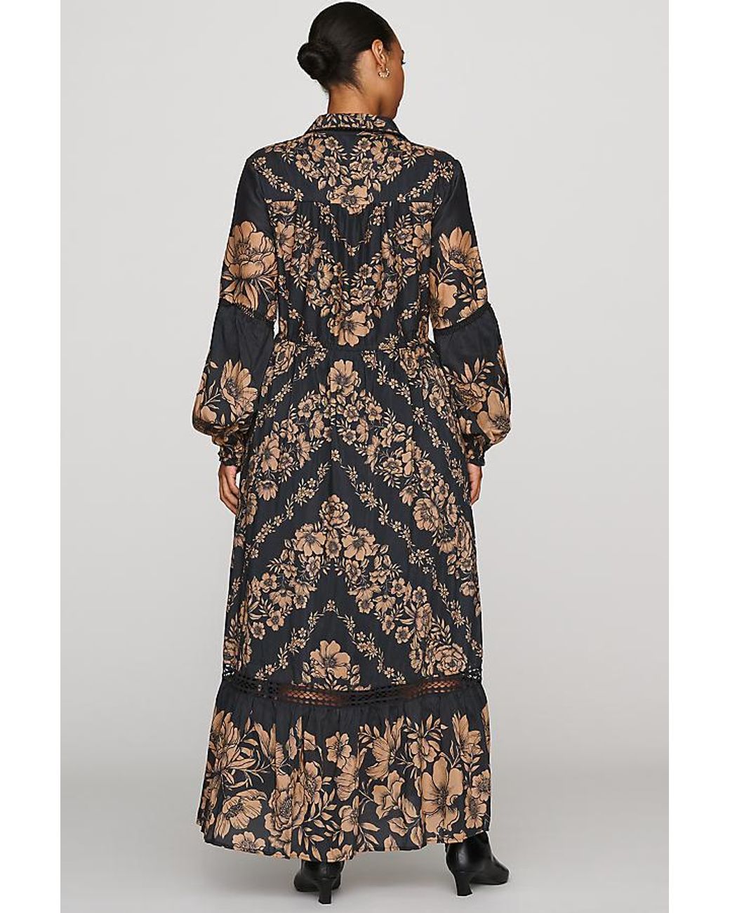 By Anthropologie Black Printed Buttondown Maxi Shirt Dress