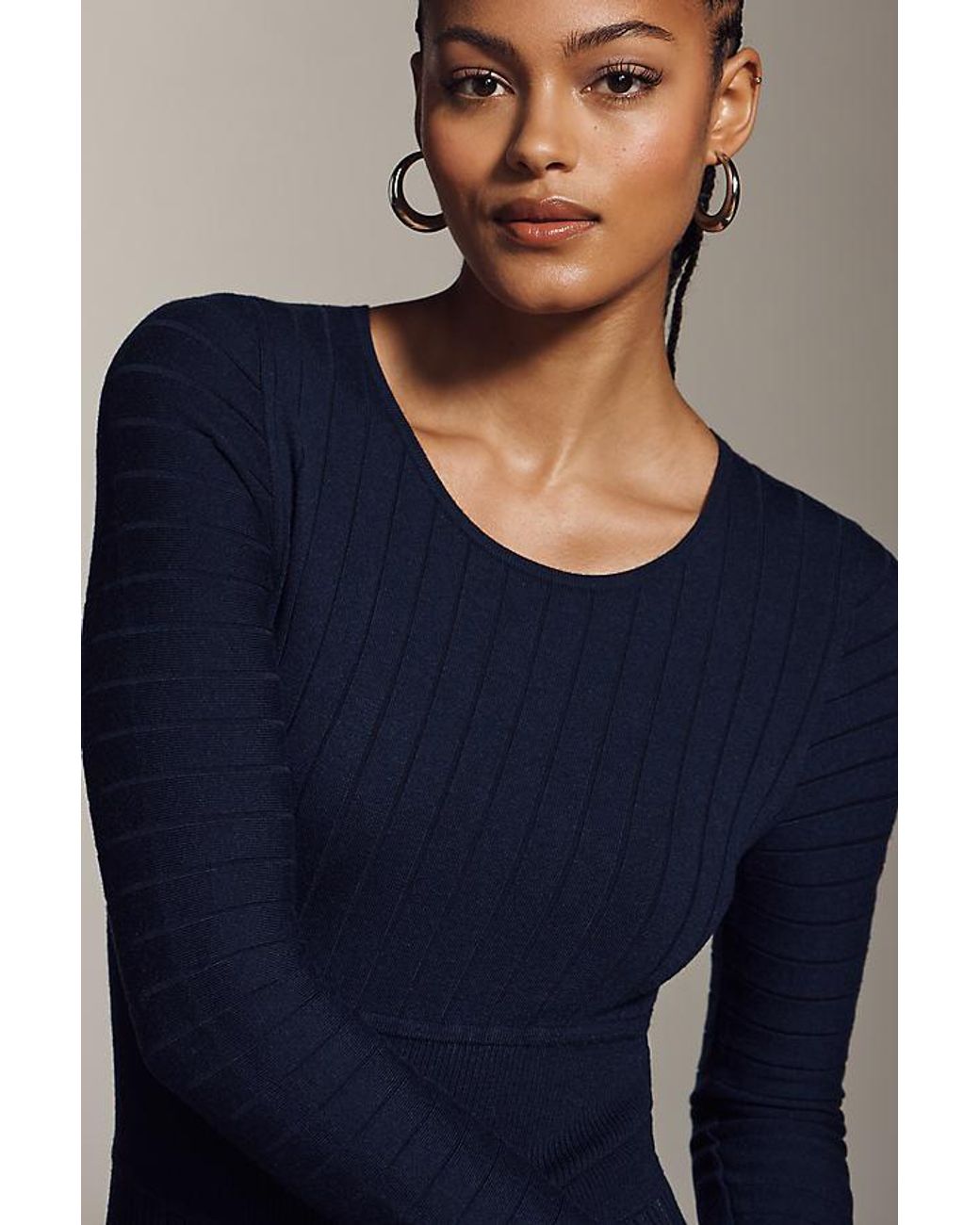Mare Mare Blue Long-Sleeve Slim Knit Maxi Dress