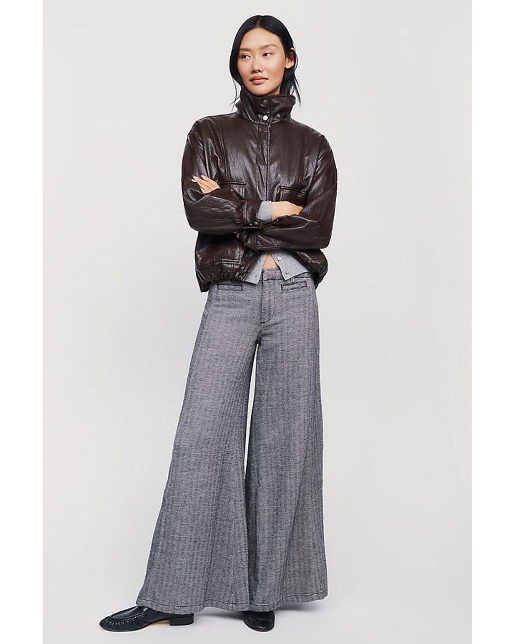Pilcro Green Lola Mid-Rise Wide-Leg Palazzo Trousers