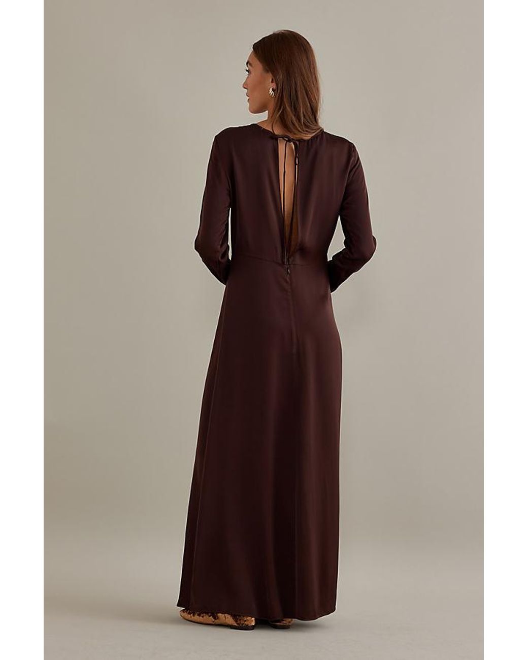 SELECTED Maribell Long-sleeve Satin Maxi Dress in Brown | Lyst UK SELECTED Maribell Long-sleeve Satin Maxi Dress in Brown | Lyst UK