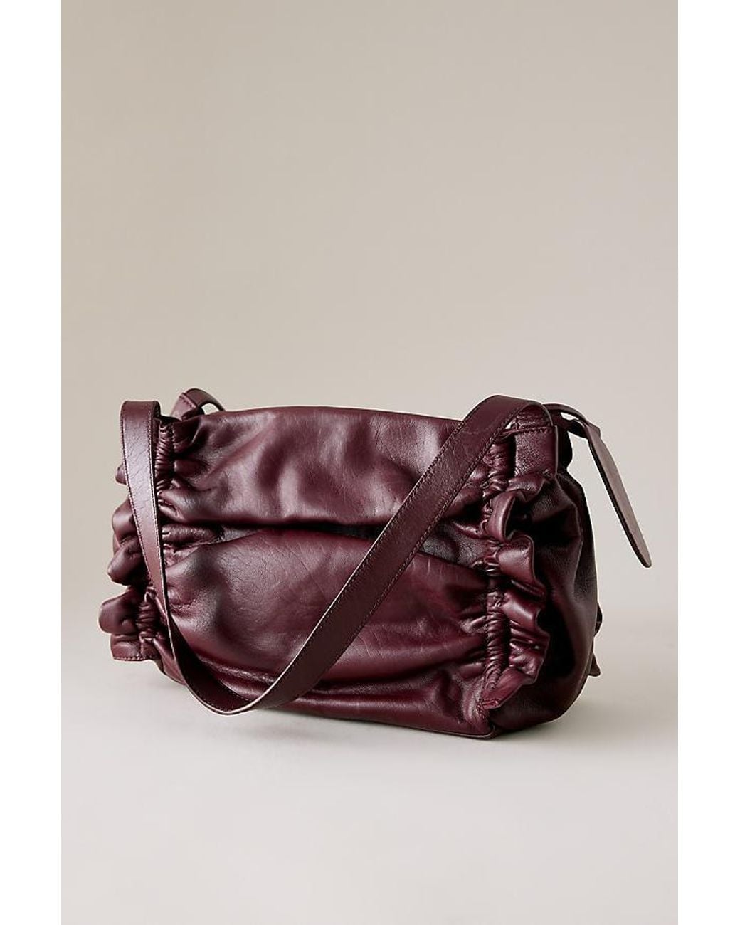 By Anthropologie Red Ruched Leather Shoulder Bag