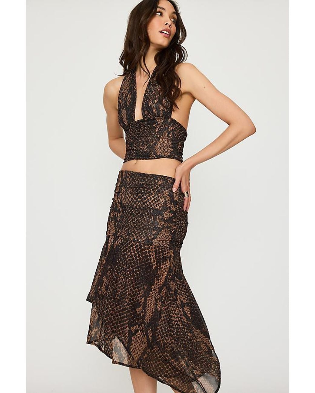 Feners Brown Festa Asymmetric Midi Skirt
