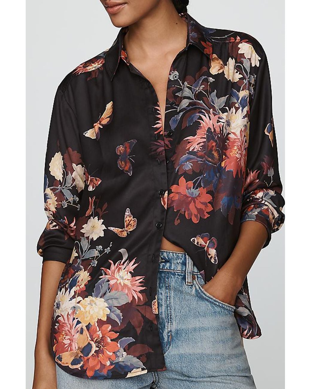 By Anthropologie Multicolor Relaxed Long-Sleeve Floral Shirt