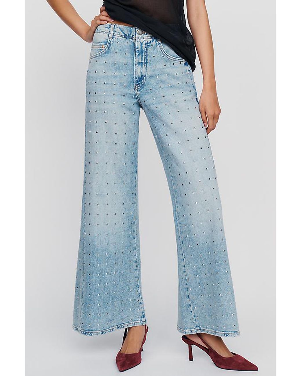 Pilcro Blue Adi High-Rise Wide-Leg Studded Jeans