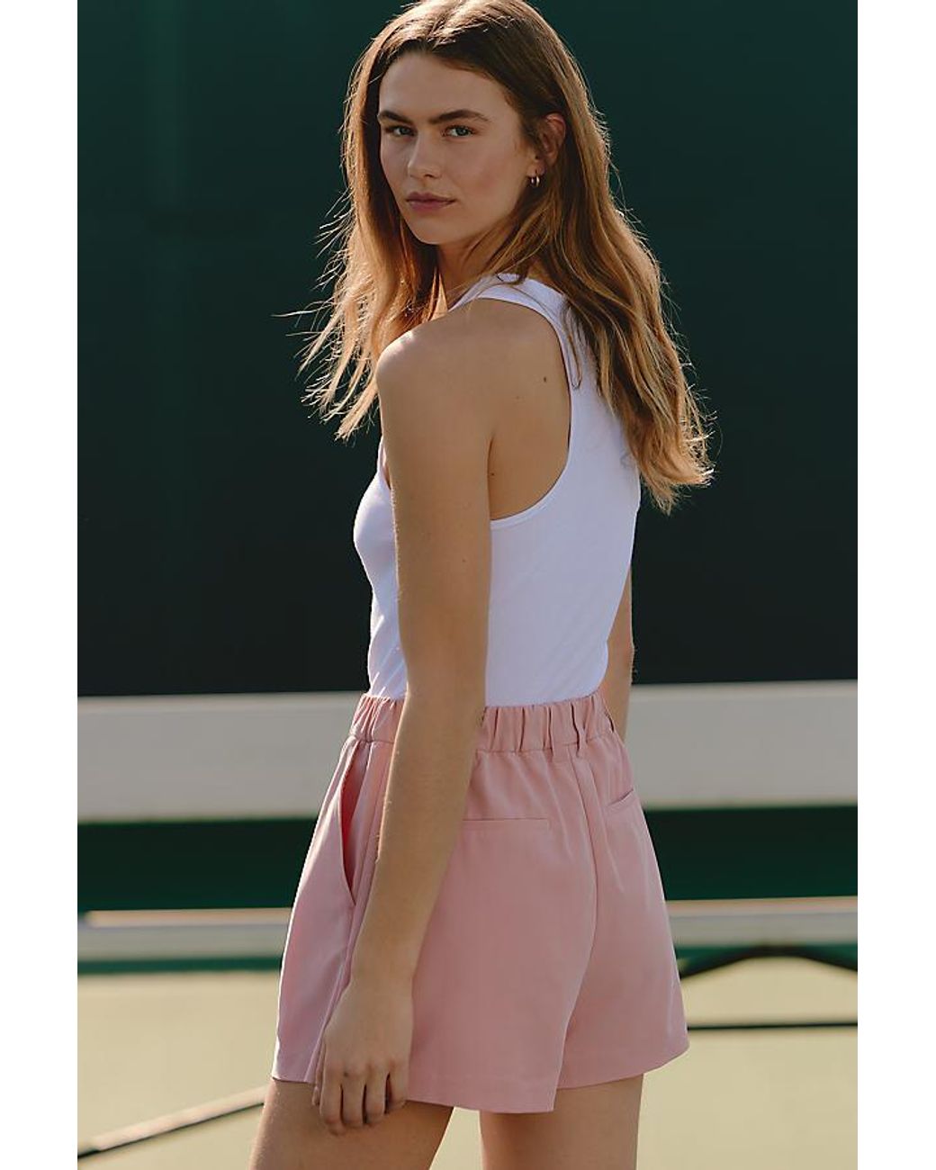 Varley Pink Tansy Woven Shorts