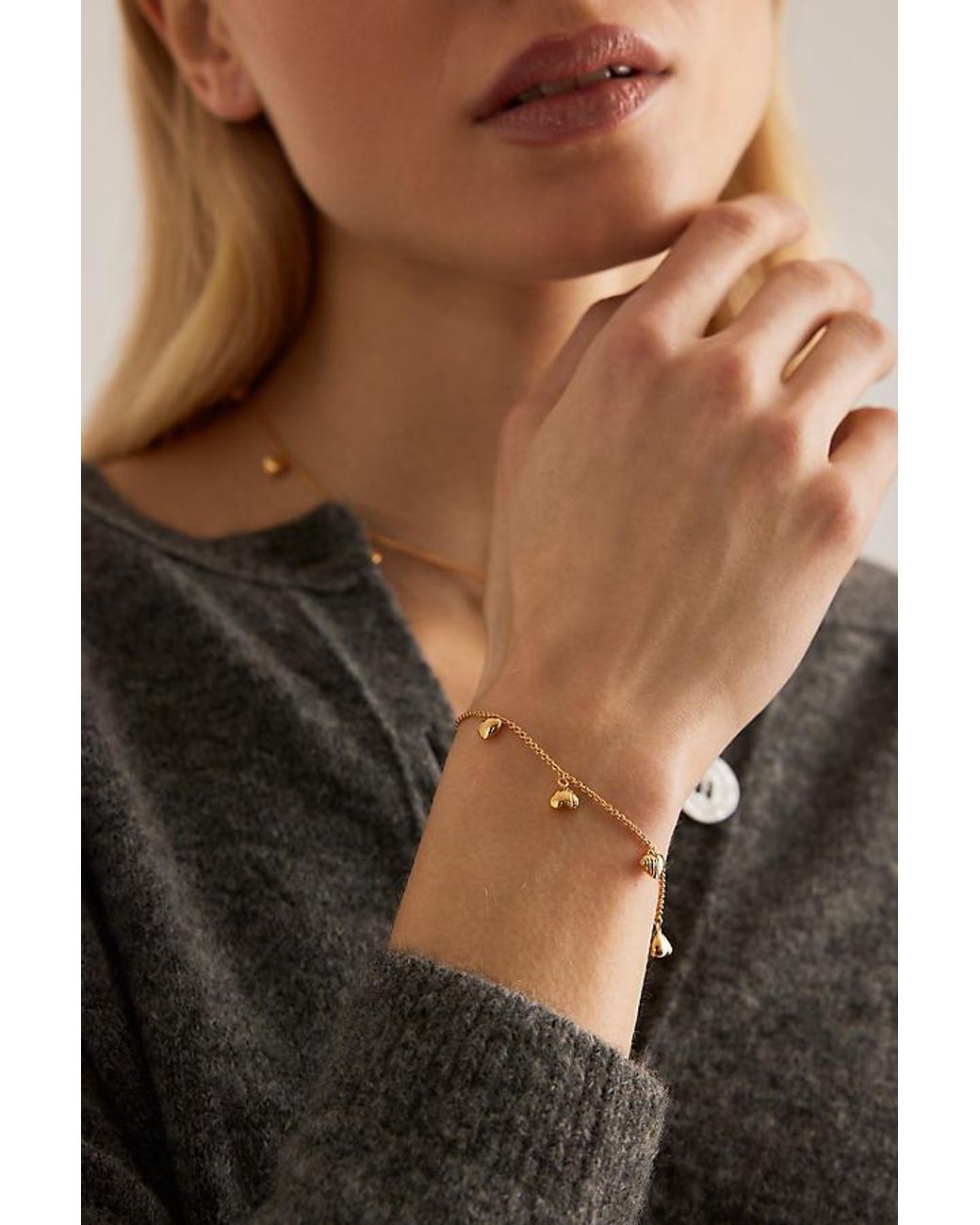 Rachel Jackson Natural Plated Untamed Deco Hearts Charm Bracelet