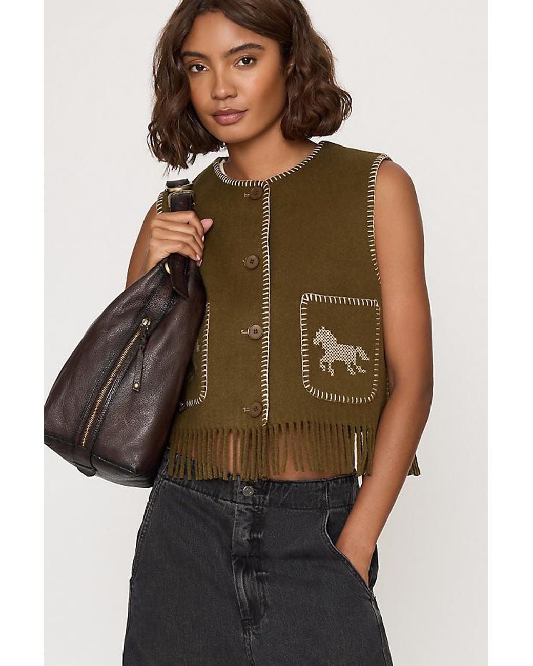 The Tiny Big Sister Brown Horse Embroidered Vest