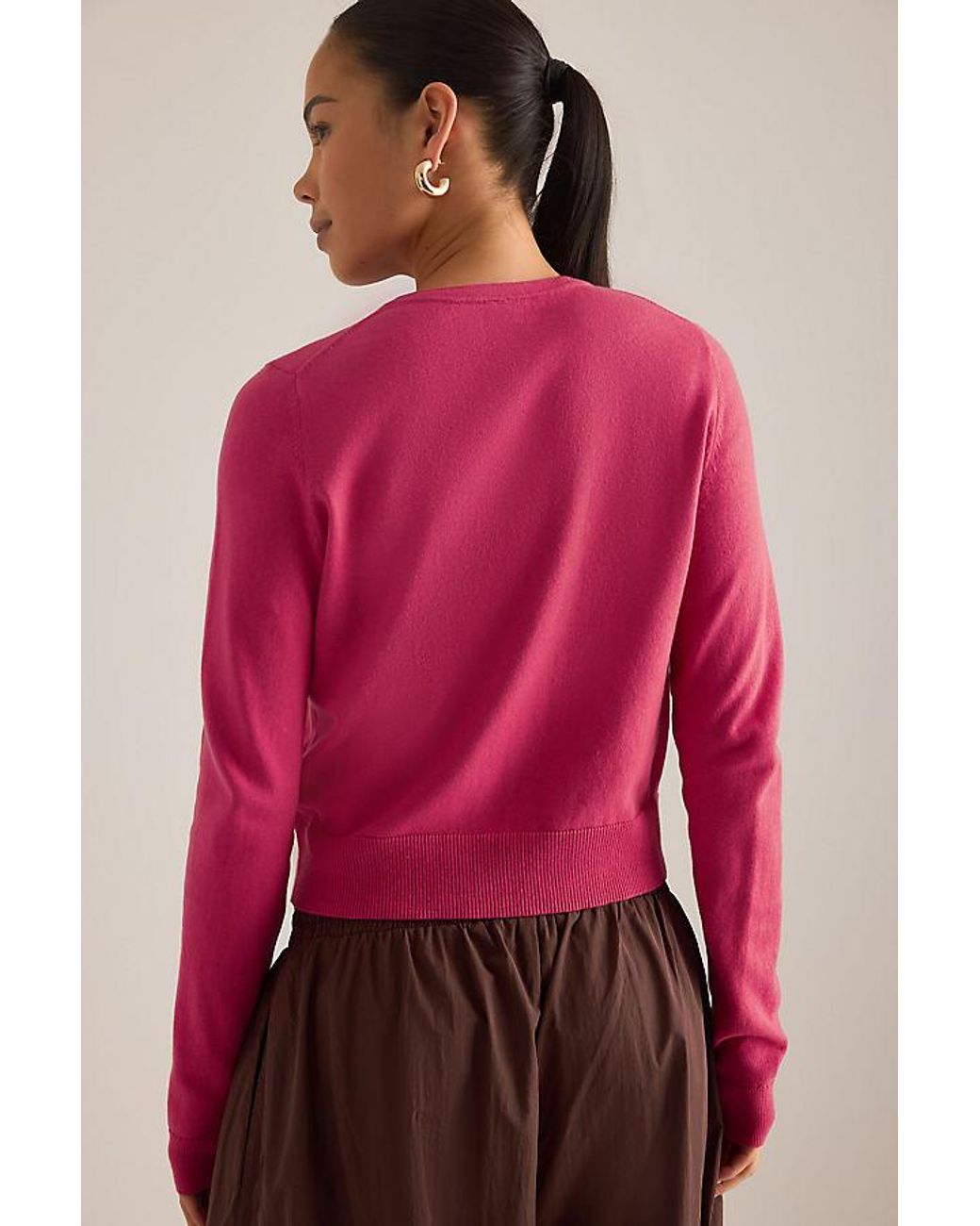 By Anthropologie Pink The Juliet Crew-Neck Cardigan: Cotton-Cashmere Edition