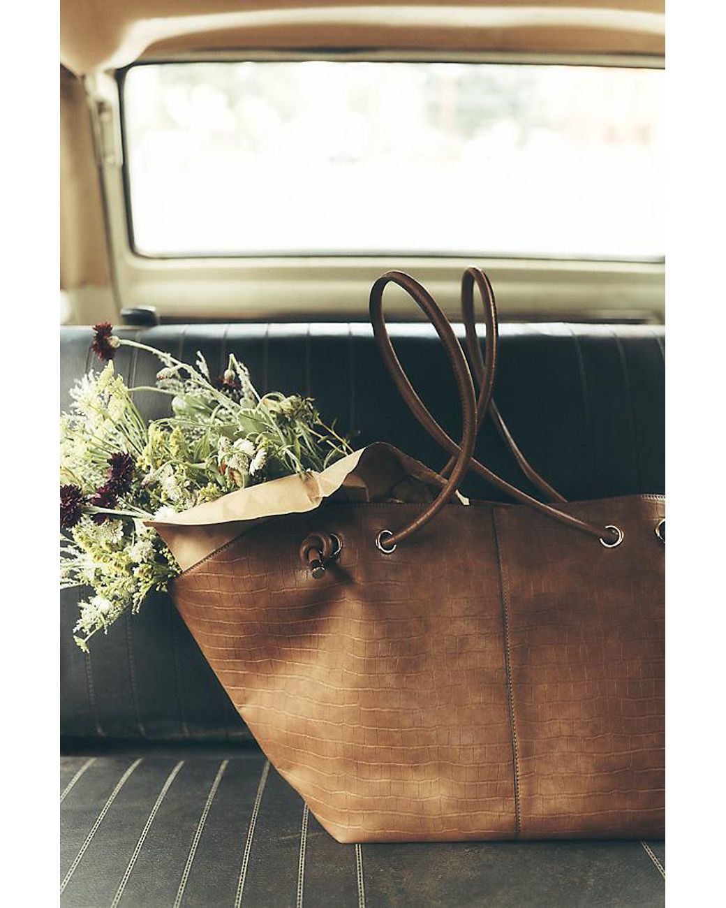 Maeve Brown Embossed Croc Tote Bag