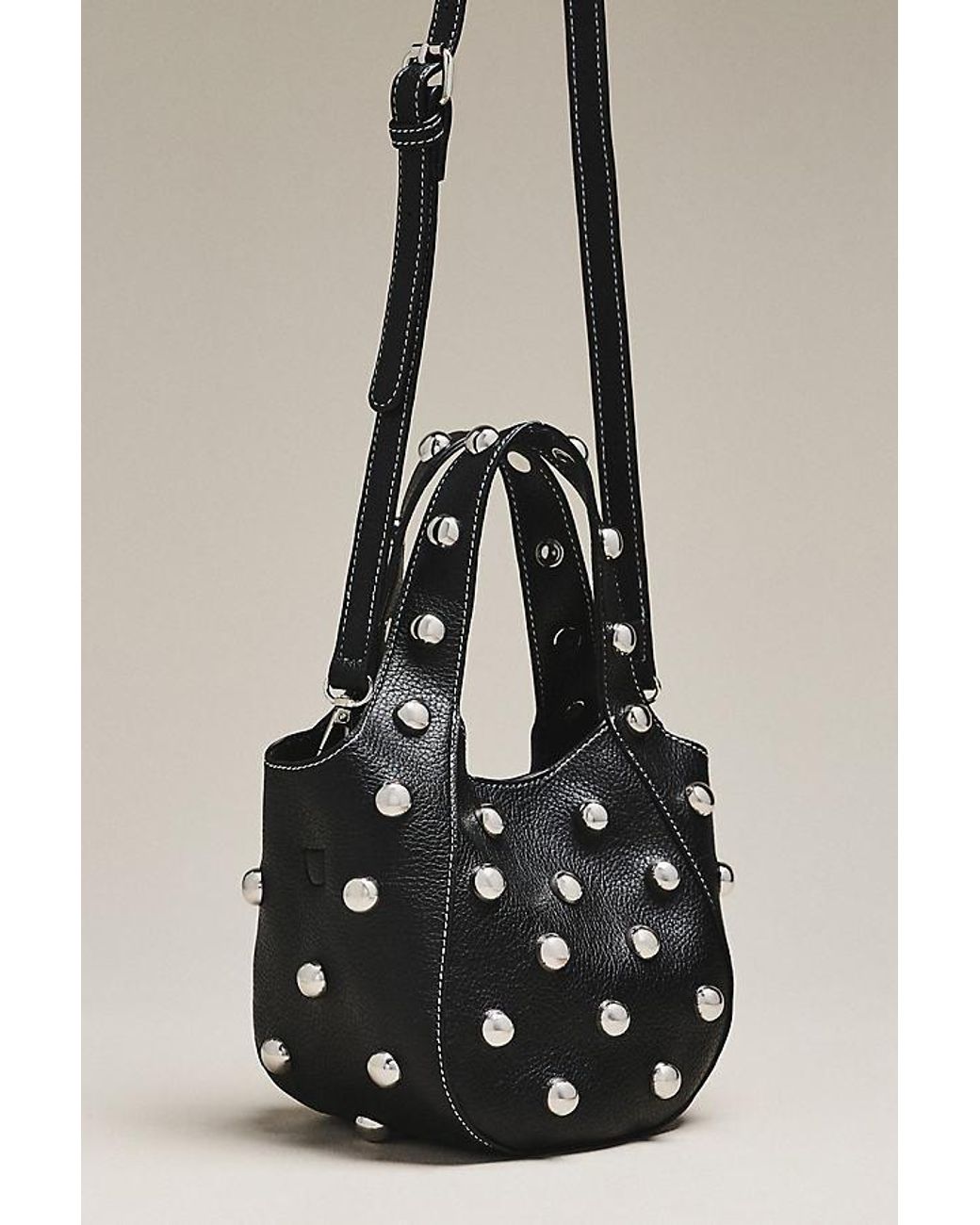 Anthropologie Black By Sonia Studded Mini Slouchy Tote Bag