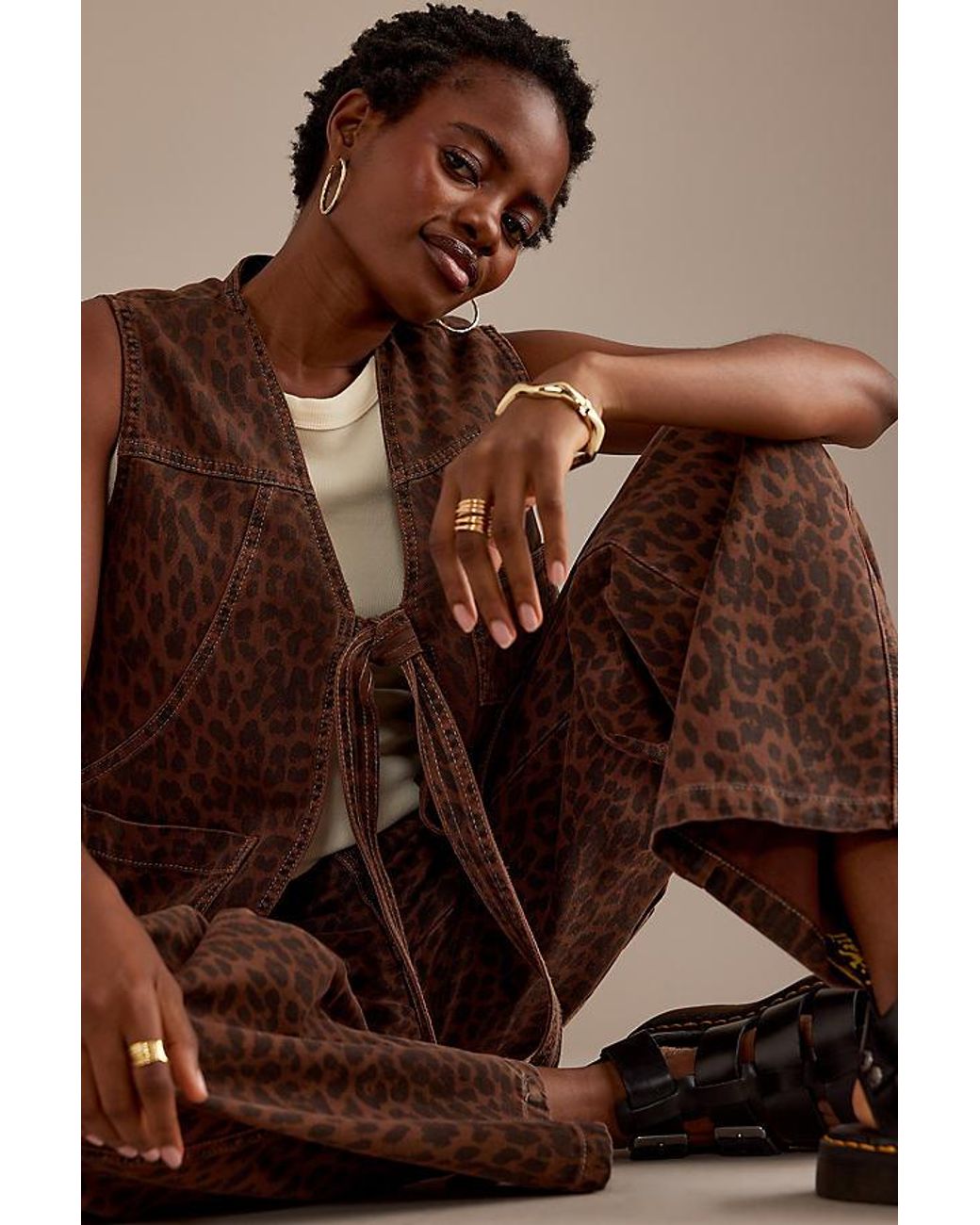 Damson Madder Dilly Tie-Front Gilet in Brown | Lyst UK