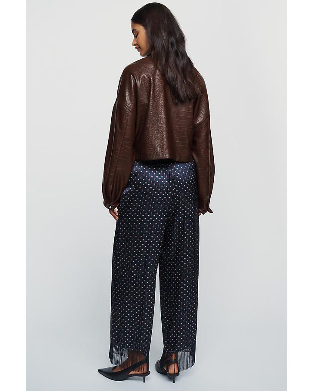 By Anthropologie Blue Silken Fringed Pull-On Trousers