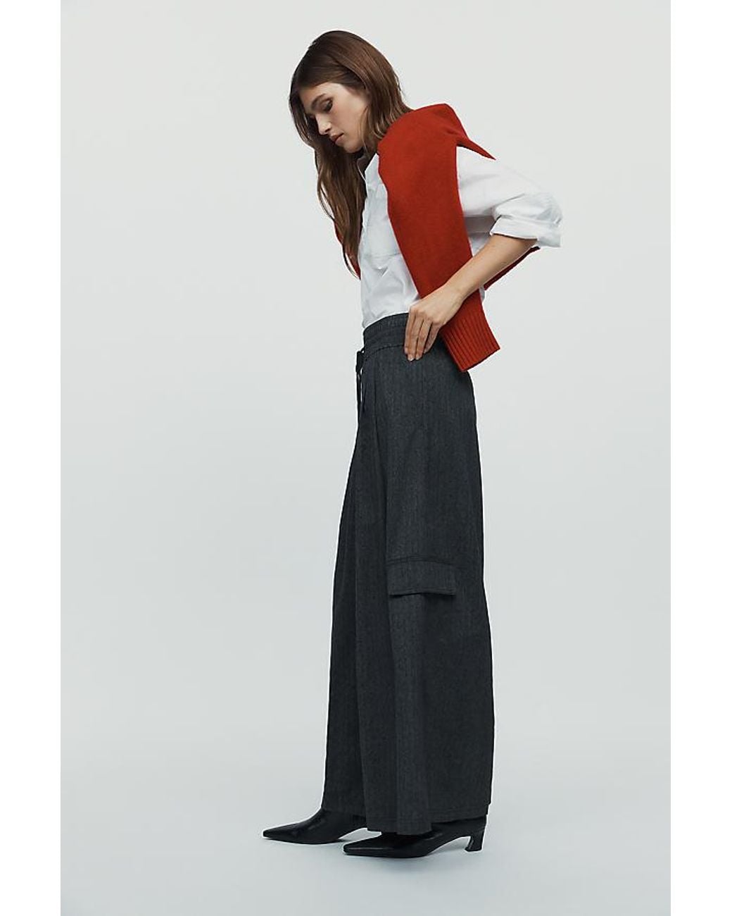 Maeve Blue Sparkled Herringbone Wide-Leg Cargo Trousers