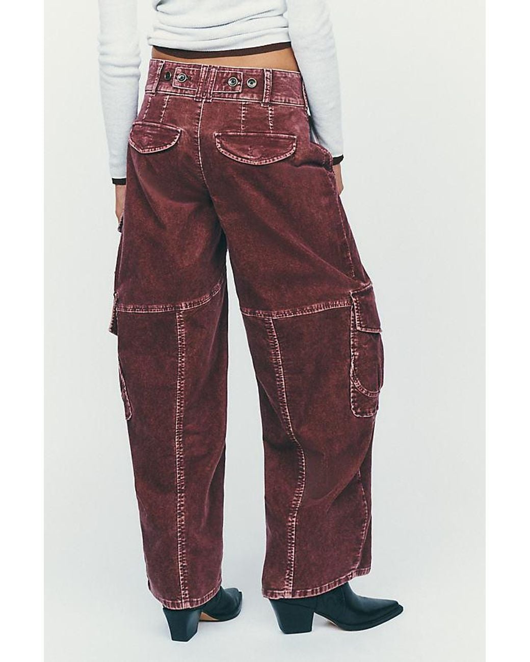 Pilcro Purple Aero Corduroy Wide-Leg Cargo Pants By