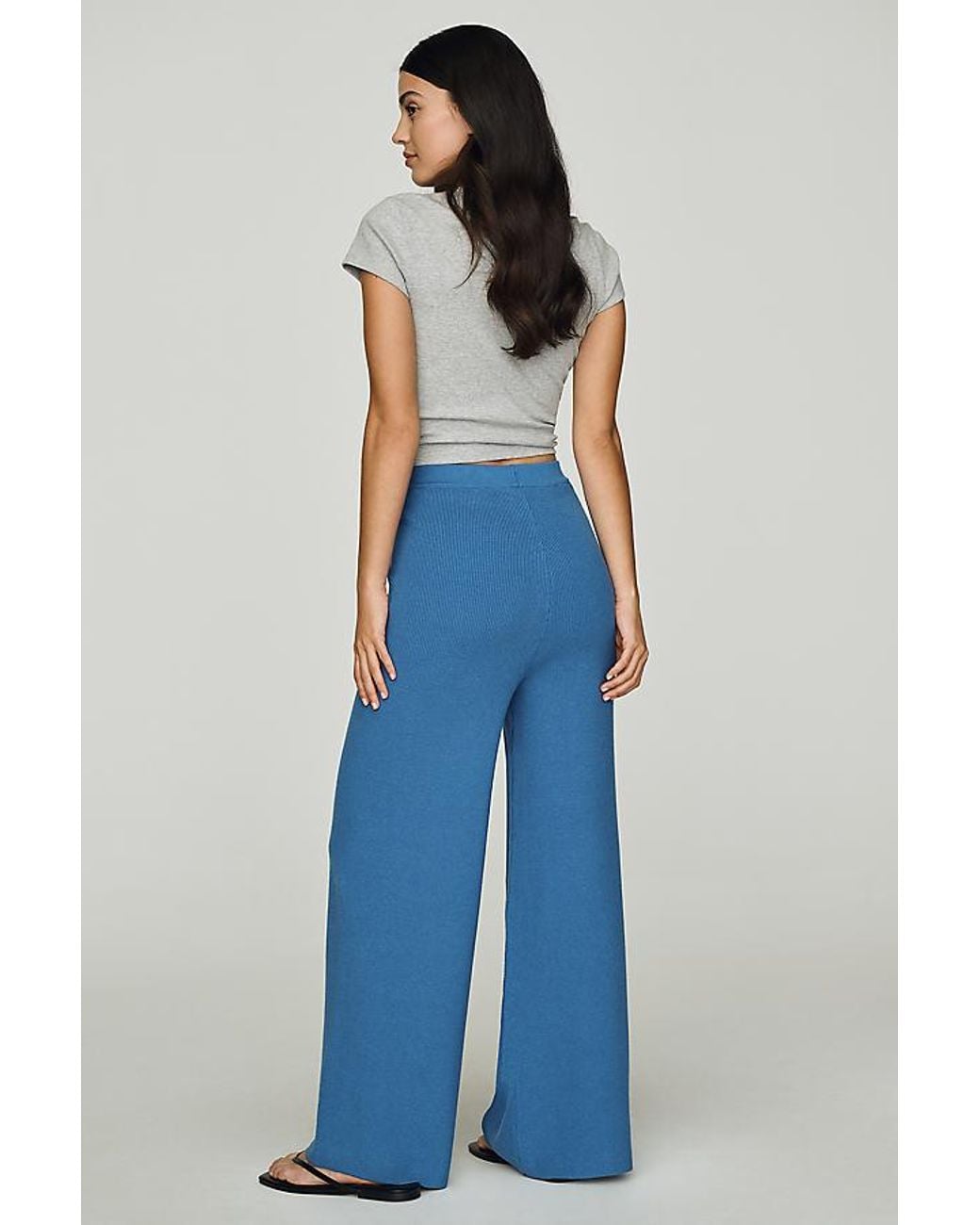 Daily Practice Blue Knit Wide-Leg Trousers