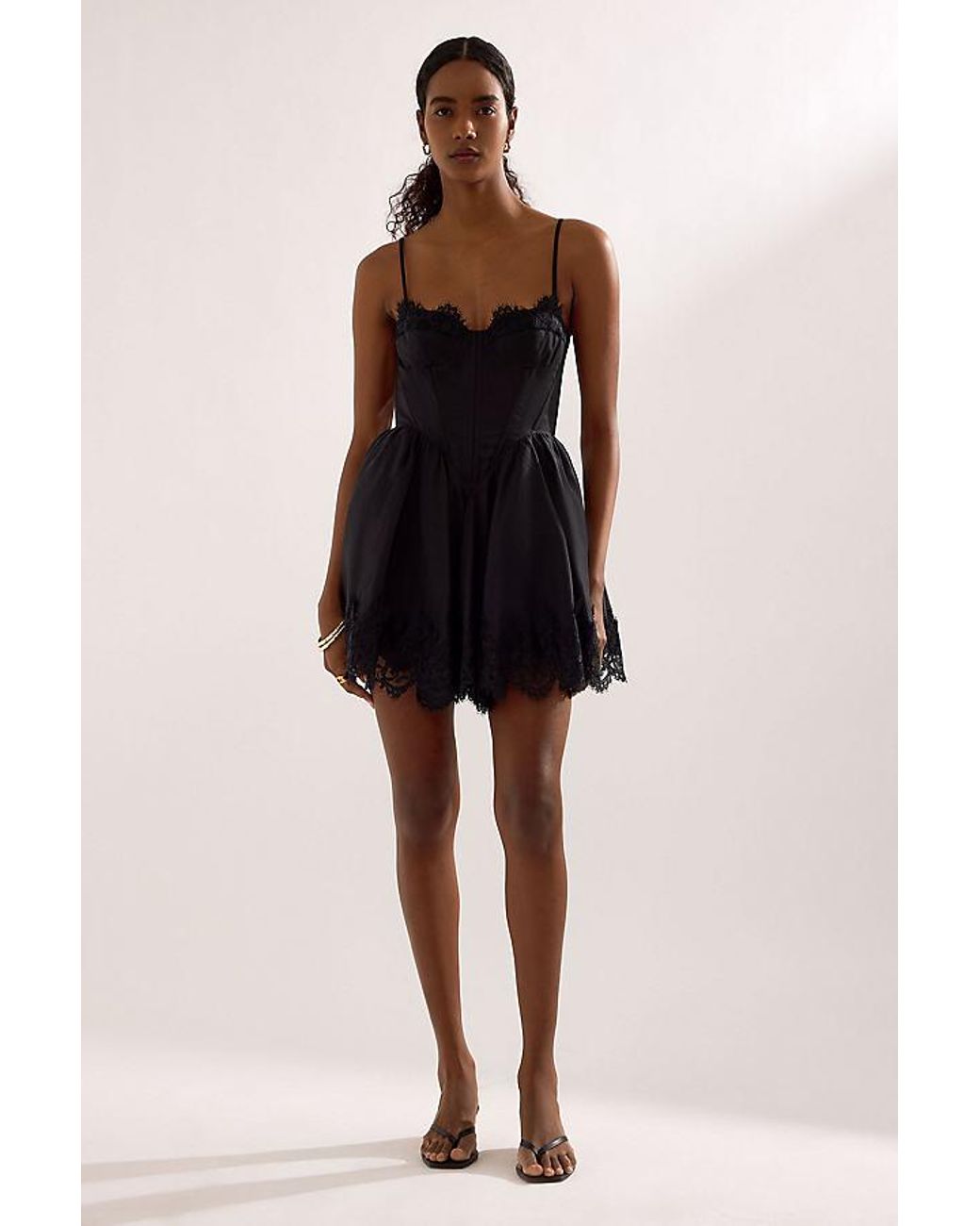 Bardot Black Ashta Lace-Trim Corset Mini Dress